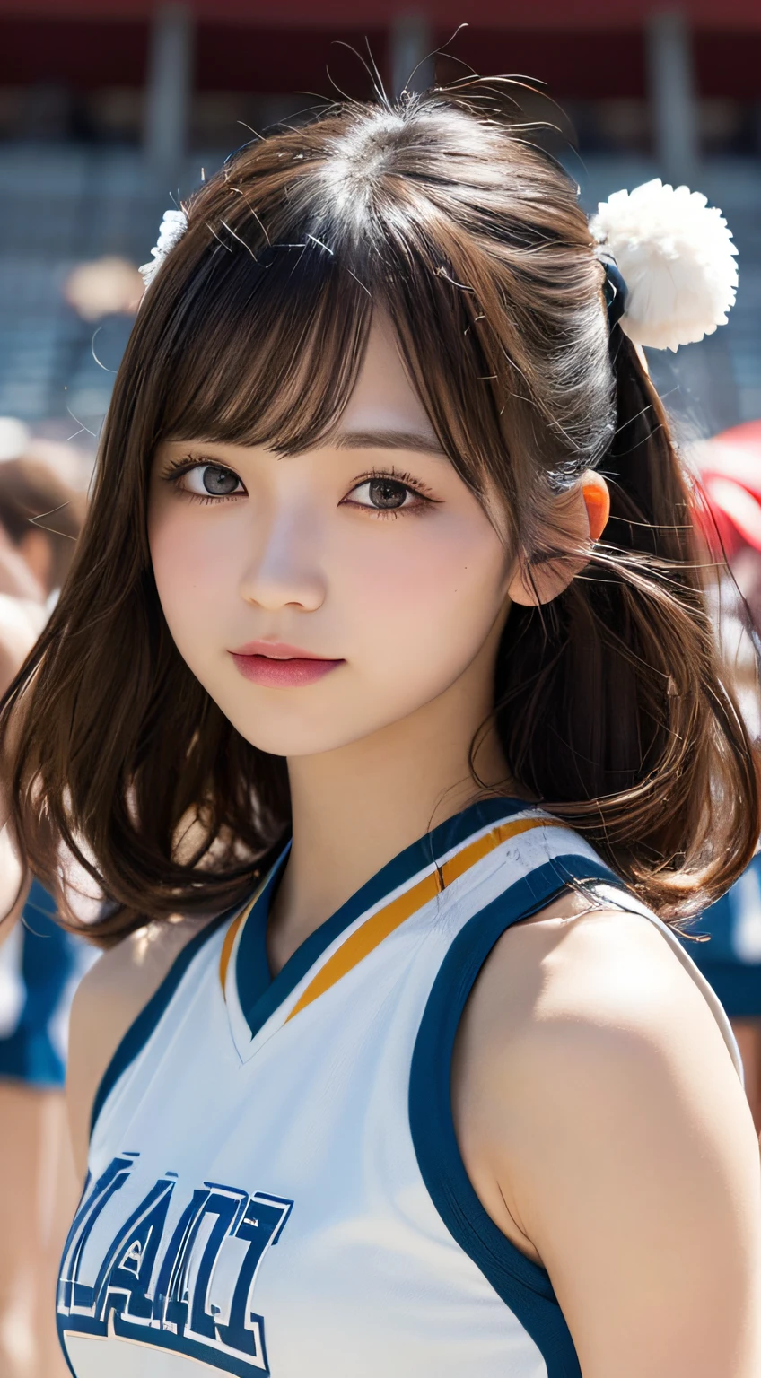 masutepiece, Best Quality, Illustration, Ultra-detailed, finely detail, hight resolution, 8K Wallpaper, Perfect dynamic composition, Beautiful detailed eyes, cheer girl ,pompom, cheer dance, Natural Color Lip,