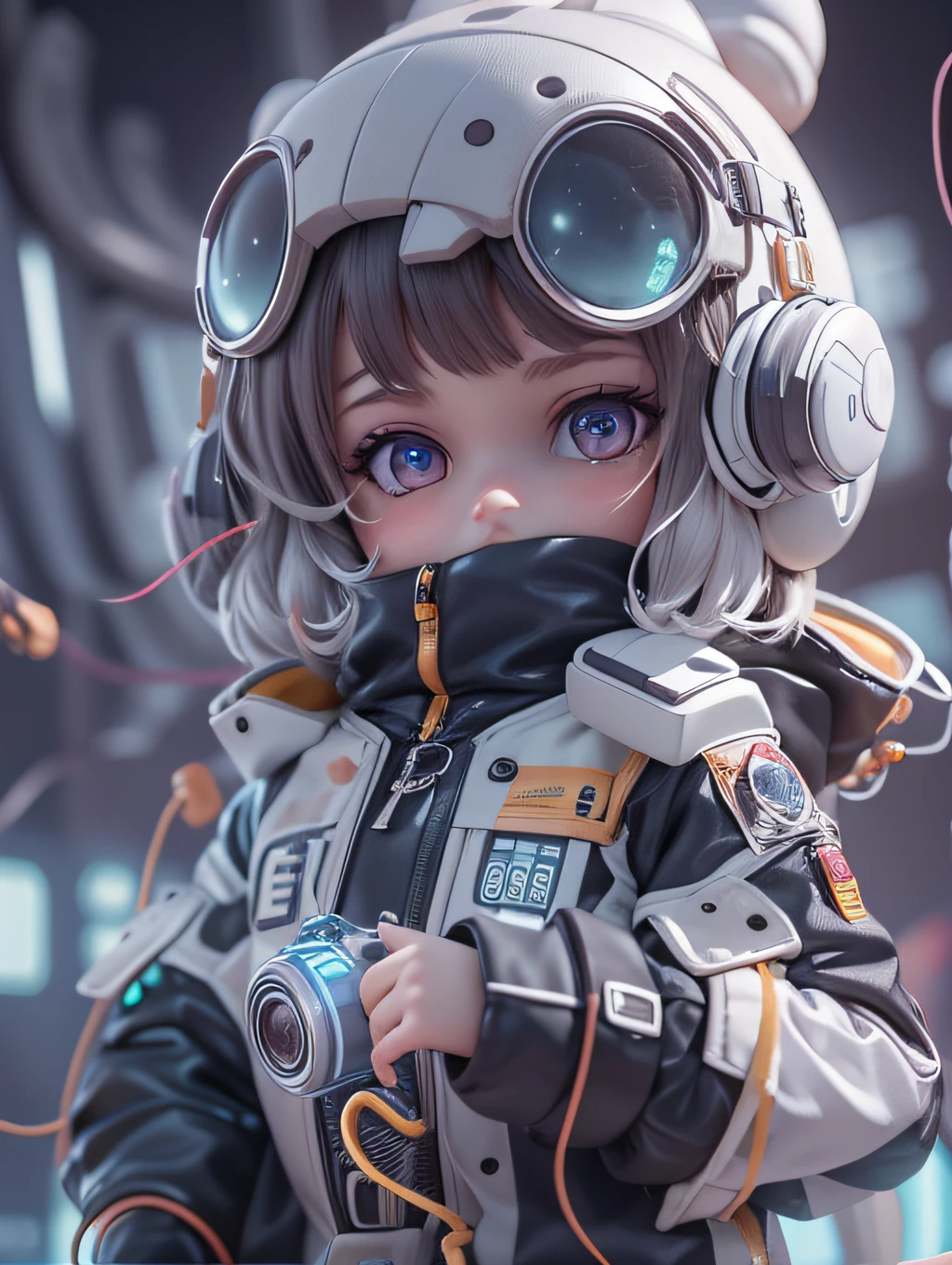 There is a little doll with a wire plugged in，Cute 3d rendering，cyber punk perssonage，Portrait anime boy，Cute 3d anime boy rendering，Cute detailed digital art，Male explorer mini cute boy，Stylized 3D rendering，3D Rendering Character Art 8K，lovely digital painting，Anime style，Super detailed rendering，scientific fiction，white colors，droid，Connect the computer，solo person，Display Screen
