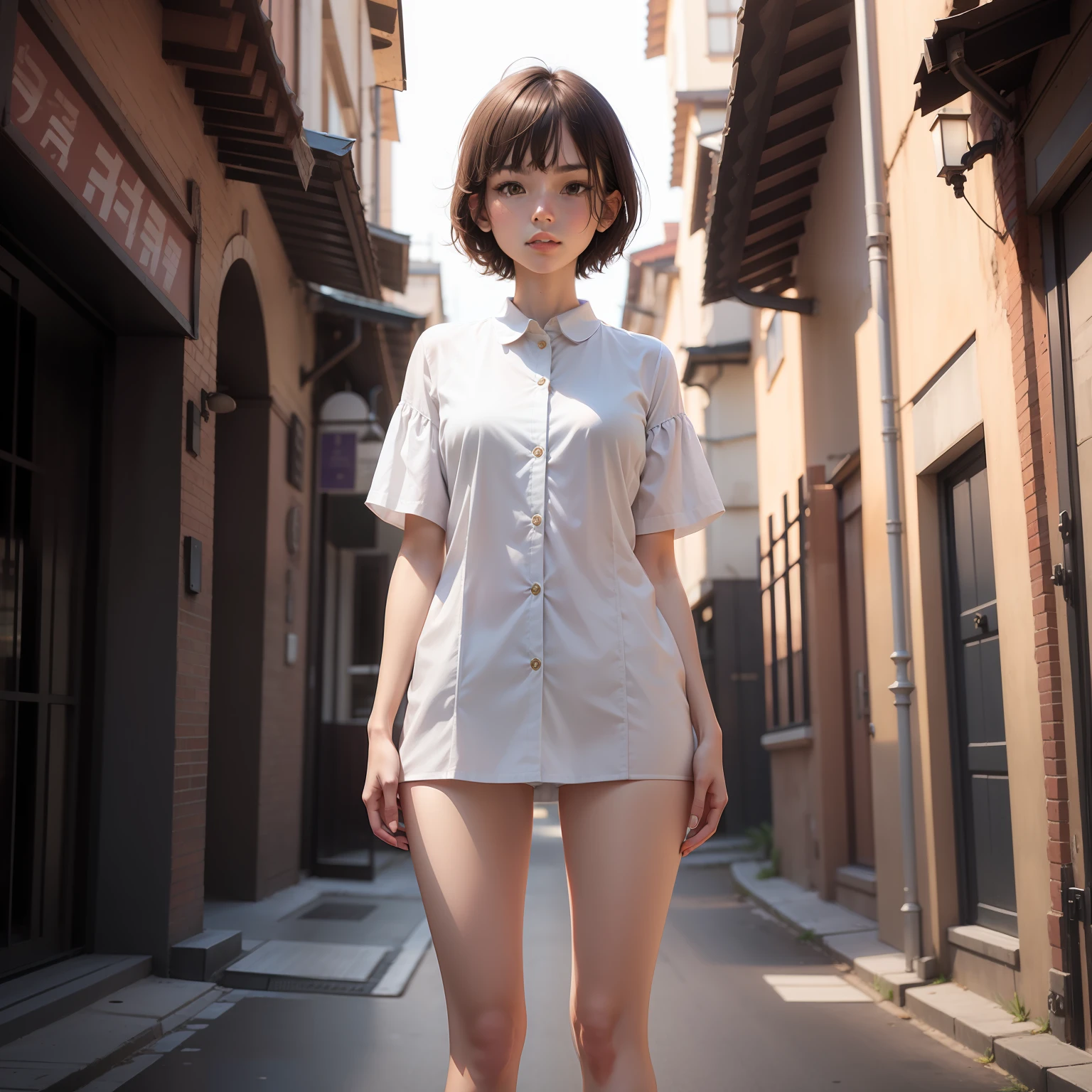 Long legs,with fair skin,plumw,short hair girl