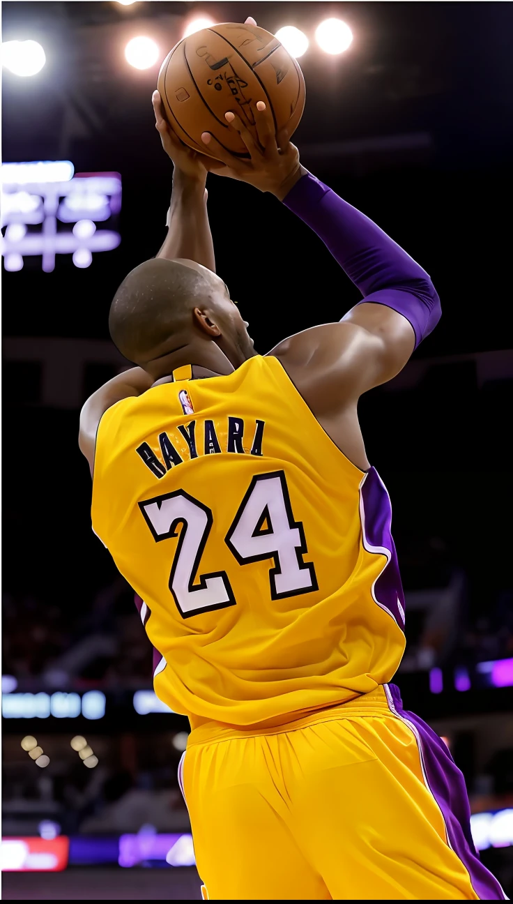 Alafard basketball player in yellow jersey shooting, Kobe bryant, portrait of kobe bryant, wearing NBA jersey, dabbing, posterized, NBA, shoulder level shot, wearing basketball jersey, Sark, The end of an era, Arm Raised, photograph credit: ap, in an action pose, his arms spread, his arms spread. ready to fly, on back