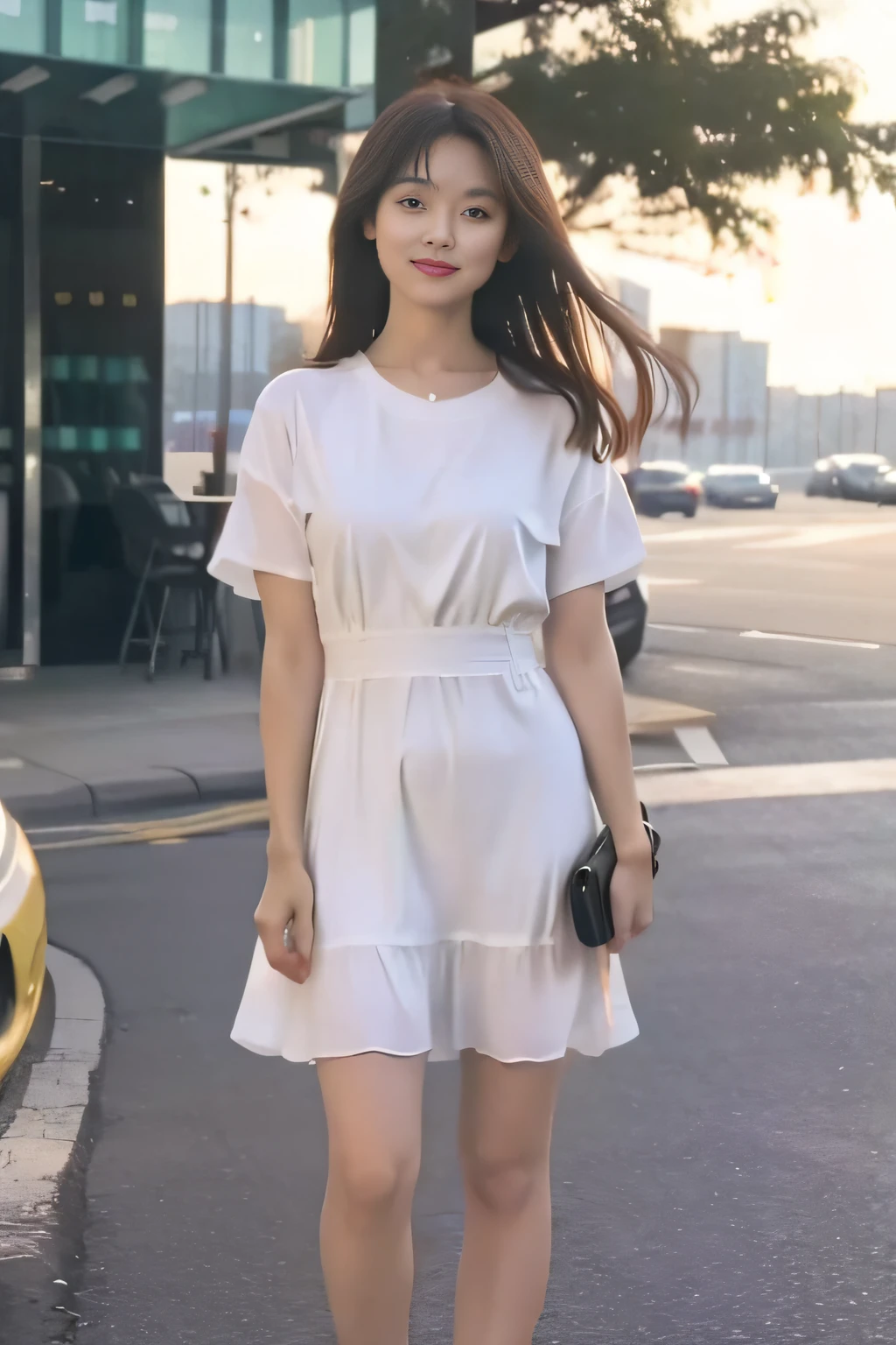 mix4, 20 days, Solo, Long_Hair, shirt, dress, High_Heels,full_Body, look_at_peeping at the viewer, (8K, RAW photo, Best quality, Mastery:1.2), (Realistic, photo-realistic:1.37), Professional lighting, photon maping, ，ssmile，Short white dress，Background home，Not exposed