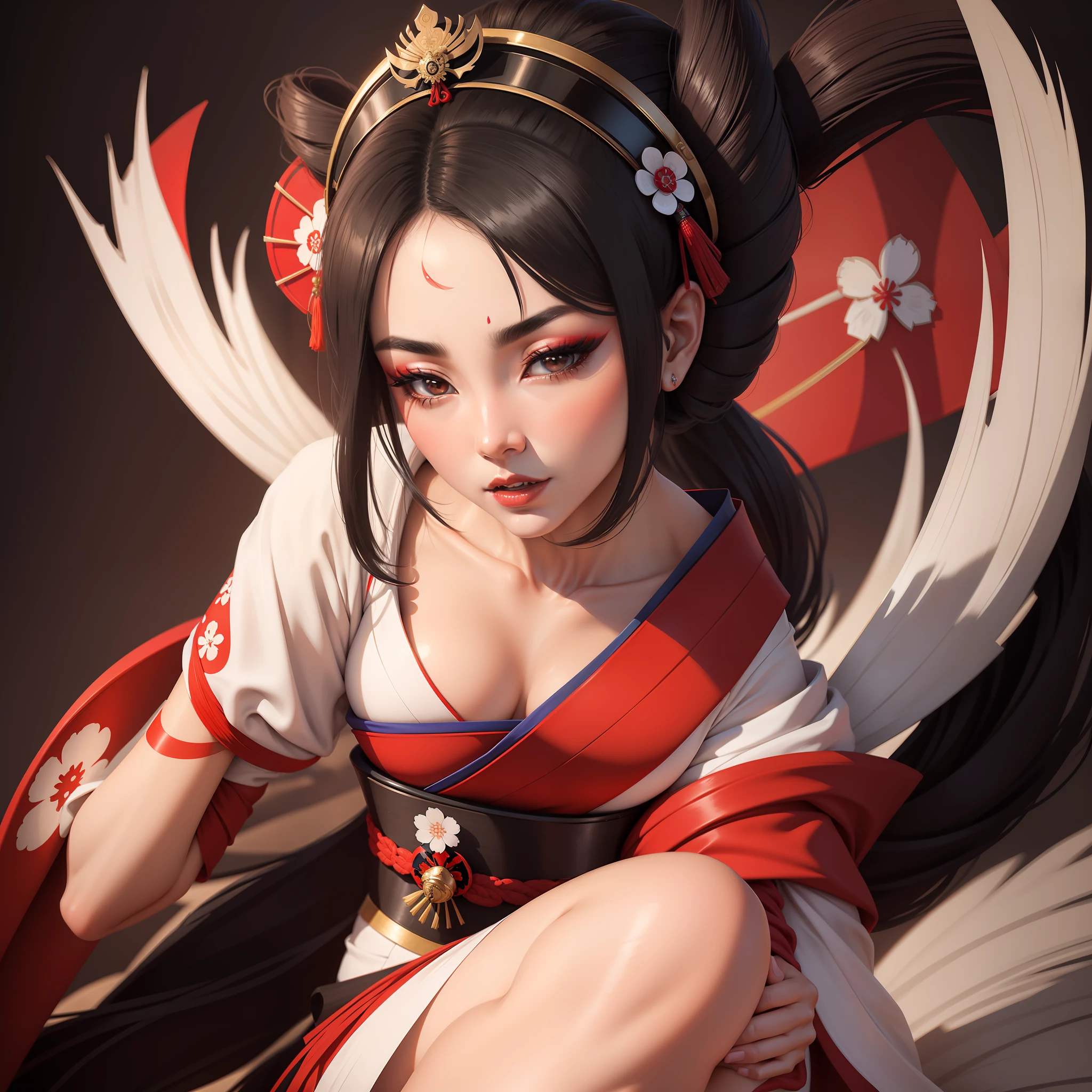 Geisha realista segurando leque