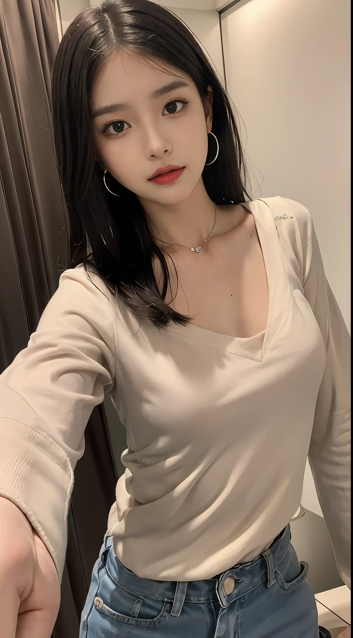 (tmasterpiece),Best quality at best,8K分辨率,3D,A beautiful girl,Wear suspenders,With a necklace,There is a beauty mole under the corner of the left eye ,perfect body figure,((Beautiful detailed face)),(full bodyesbian:1.2),Black color hair(Untidy),Delicate makeup,Redlip,Oily lips,long eyelasher,With silver earrings,Big bright eyes,eye shadows,Lying silkworm,cinmatic lighting,cute female child,Works of masters,high detal,The picture is colorful,Light and shadow details,Extremely delicate beautiful girl,Supple and fair skin,Exquisite facial features,s the perfect face,Stunning beauty,extremy detailed,Realistic details,face to the viewer,, sharp fokus:1.2, 1girll