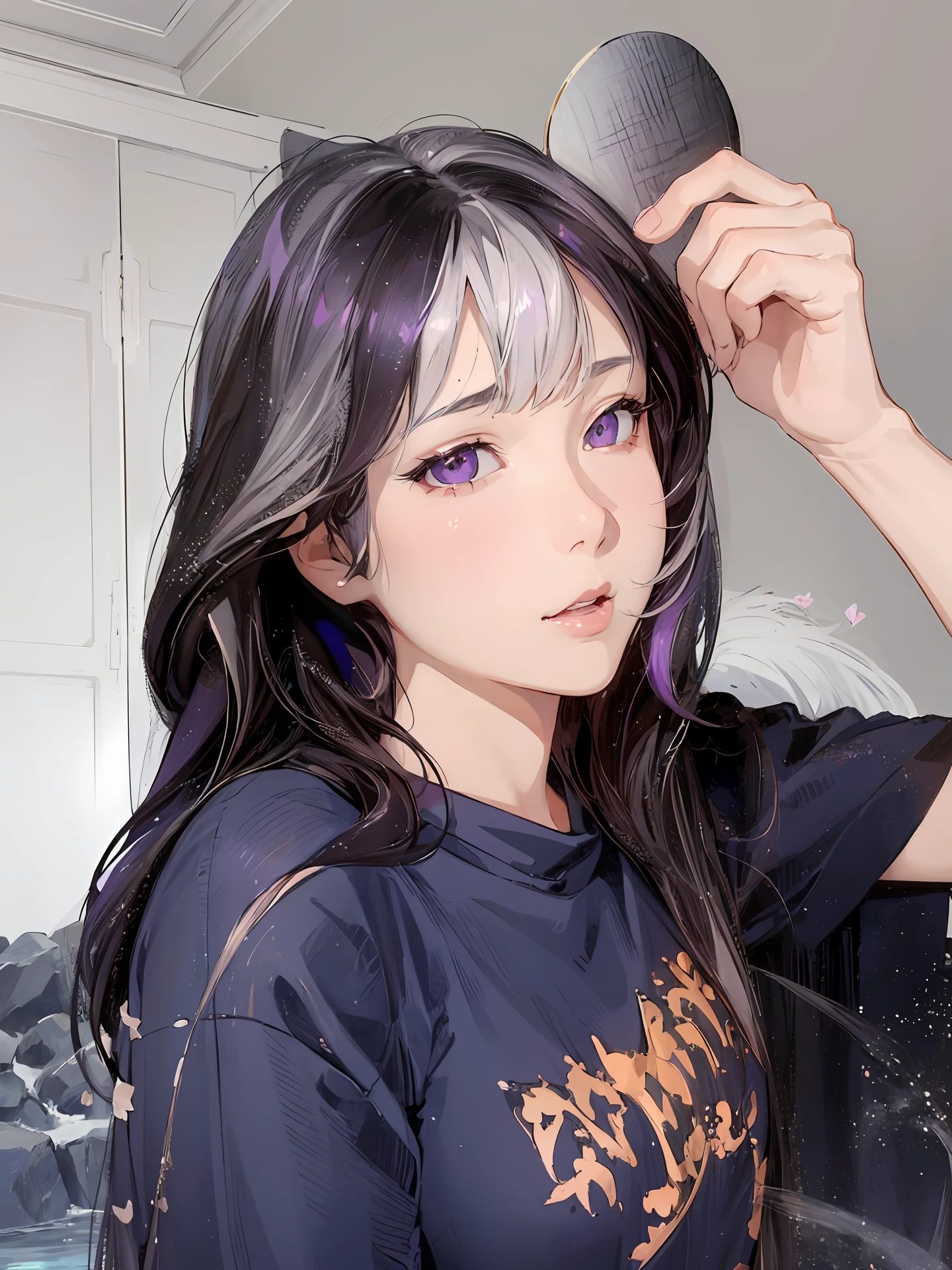 1girl, white hair, purple eyes, portrait, realistic, towel, (onsen), sidelighting, wallpaper, nsfw,