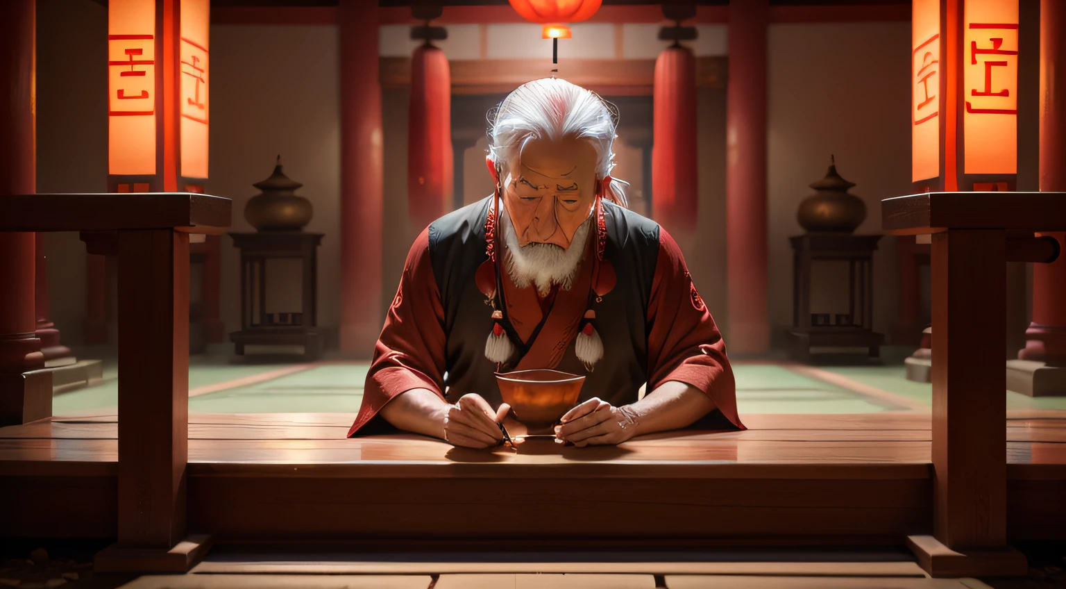 Old sage in chinese temple - 4K