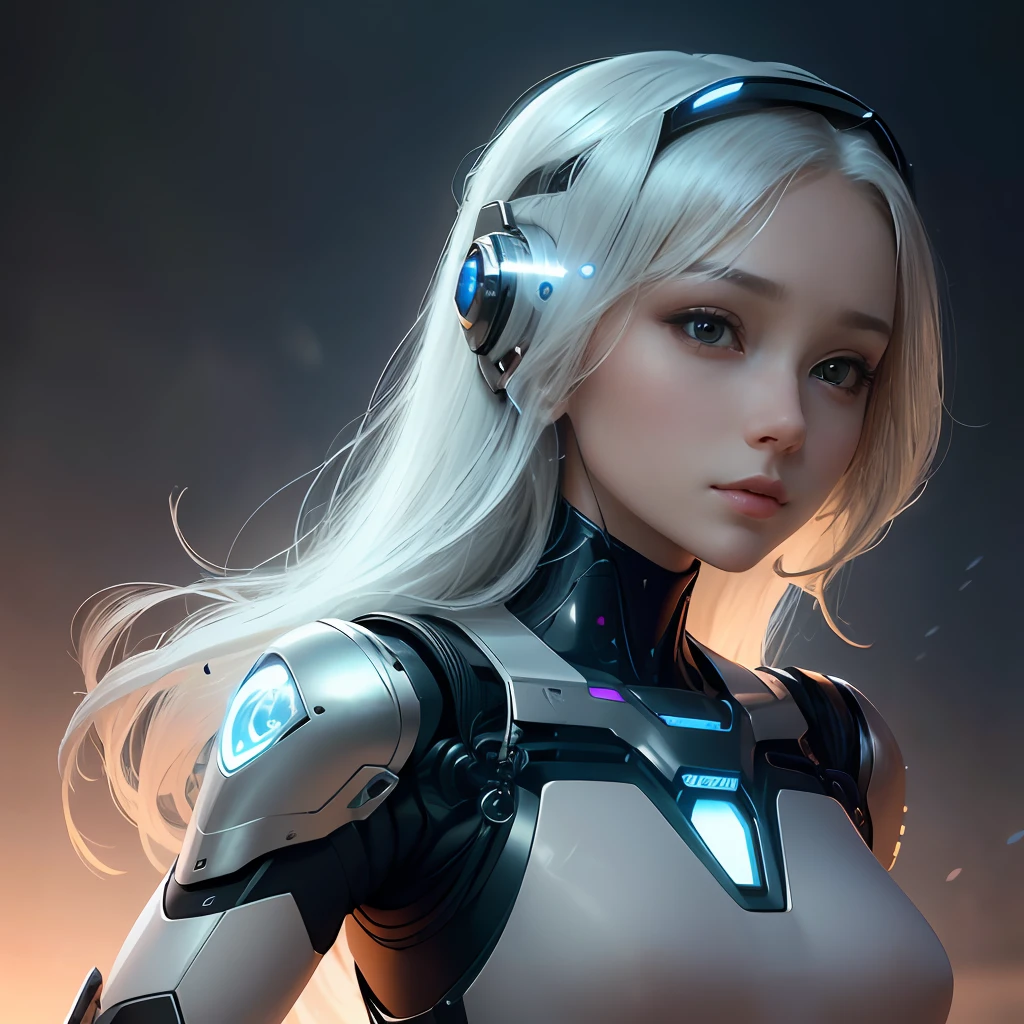 perfect female face、Ultra-realistic humanoid、Robot with human-like face and mechanical detailed body、8k picture、peaceful environment、futuristic city backdrop、Ultra-realistic robots with human-like physiognomy、Peaceful Robot、((​masterpiece、top-quality、))、dam、(Wetty:1.2)、girl with、Medium chest、(see -through:1.3)