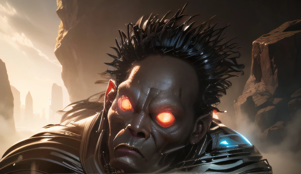 HQ, details, ultra realistic, big eyes, man, monster face, masterpiece, no nose, cave