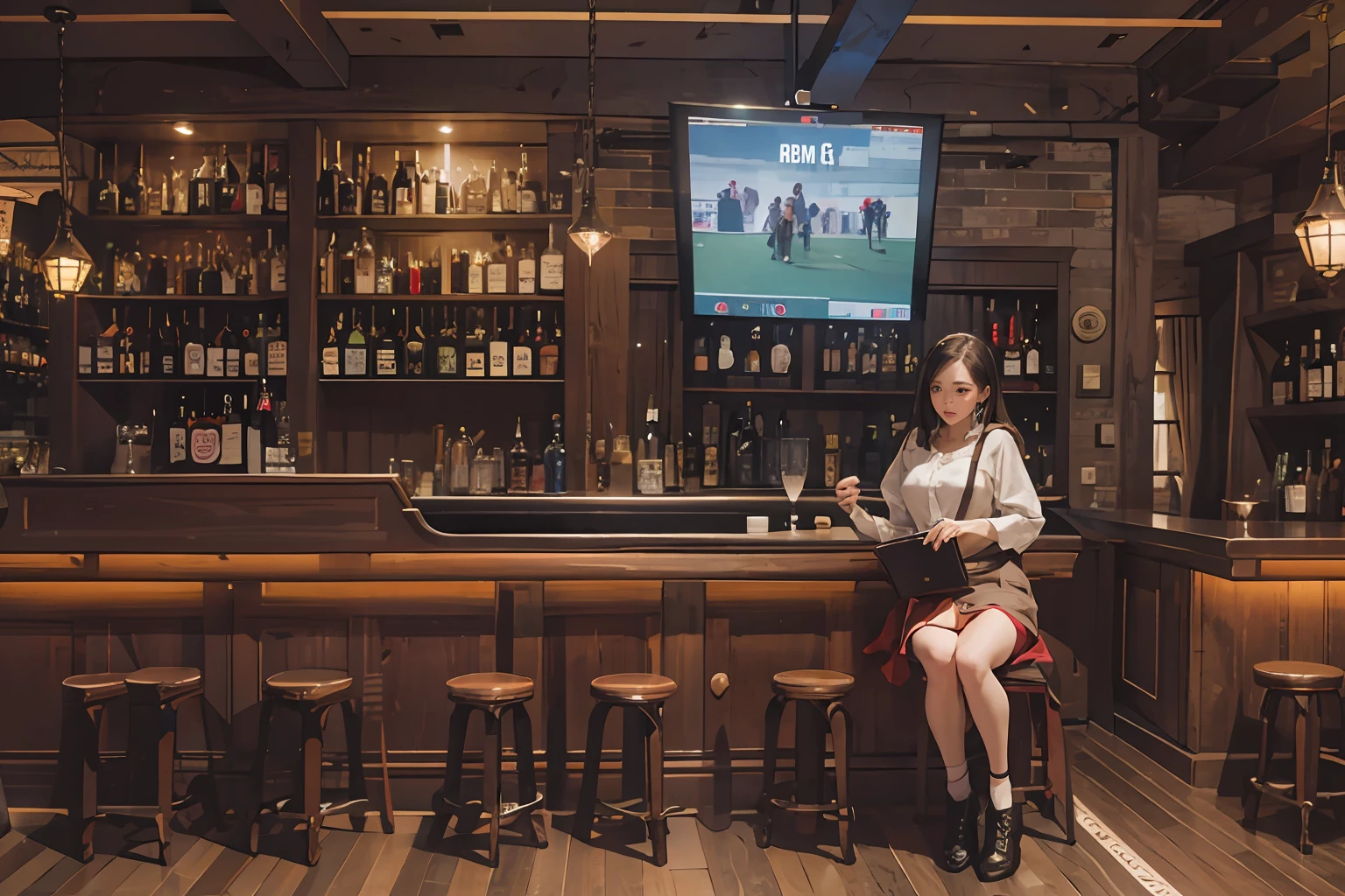 best quality, masterpiece, highres, girl at bar