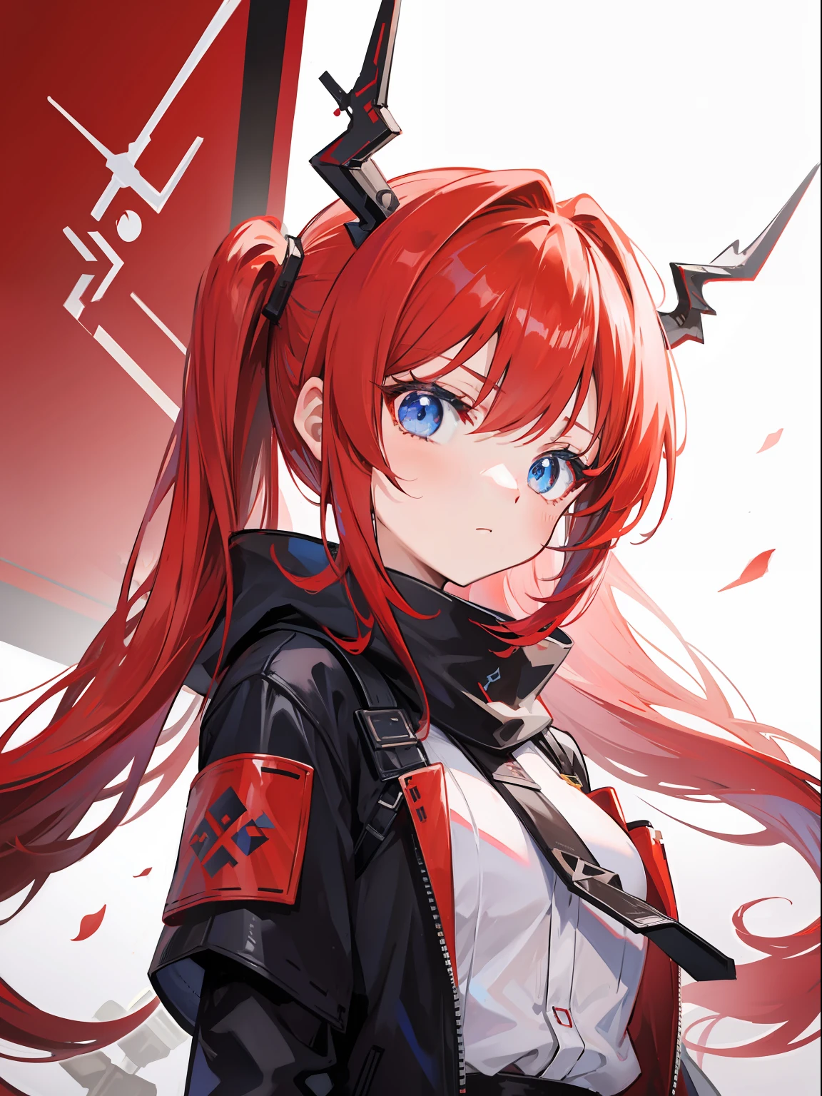 red hair, blue eyes, twintails,loli,solo,1 girl,Arknights,Dragon horns,cute face
