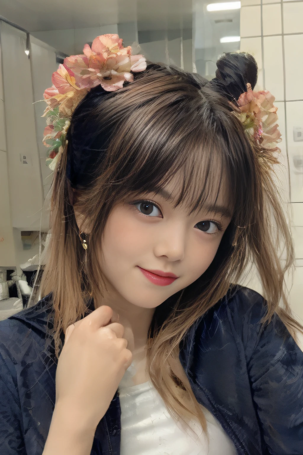 professinal,best qualtiy,tmasterpiece),(realisticlying,realisticlying),Hyper-detailing,(Portrait)huge tit,huge tit,Ultra-fine face,A detailed eye,二重まぶた,tmasterpiece,Raised sexy,Realiy,ultraclear
