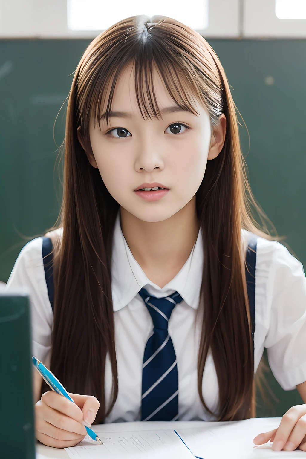Mature schoolgirl studying at school
