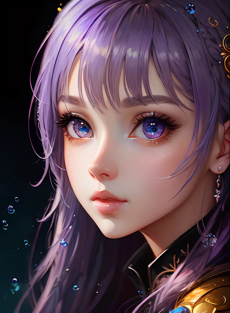 ((top-quality)), ((​masterpiece)), ((realisitic)), (detaileds),anime styled、 (1人の女性)Close up portrait of a woman with purple hair、Beautiful shining eyes, Like crystal clear glass、Casual clothing、4K high-definition digital art、stunning digital illustration、Stunning 8K artwork、colorfull digital fantasy art、Colorful and bright、beautiful digital works of art、Colorful Digital Painting、digital anime art、Portrait of beautiful woman、8K HD Digital Wallpaper Art、 Gorgeous Digital Painting