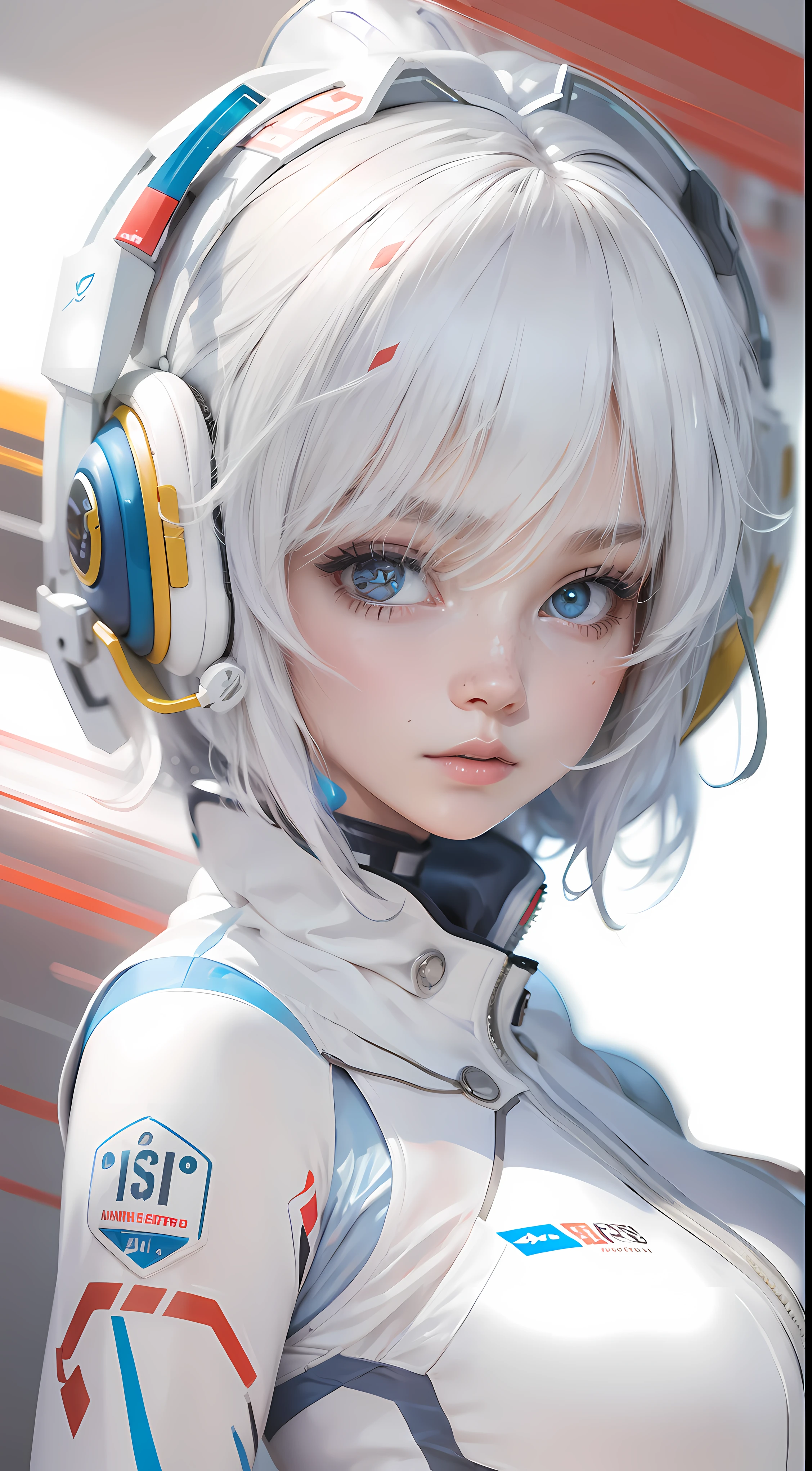 Best quality,Highly detailed,Masterpiece,Ultra-detailed,Solo,1girll,(White background:1.5),(Delicate eyes),1girll, Manteau, ayanami_wang, tightsuit, White_tightsuit, Red_Eyes, Solo, Simple_Background, White_Background, pilot_suit, short_Hair, Blue_Hair, bangs, interface_headset on head, Turtleneck, Hair_between_Eyes, Skinny, parted_Lips, Looking_at_peeping at the viewer, small_Breasts, The upper part of the body_Body,wariza (Masterpiece, Best quality:1.4), Light painting, (Long exposure:1.2),dynamic streaks, luminous trails, Vibrant colors, fluid movement, Charming Patterns, Creative experimentation,(1girll),(highest details),(Cowboy shot:1.2),Dynamic pose,