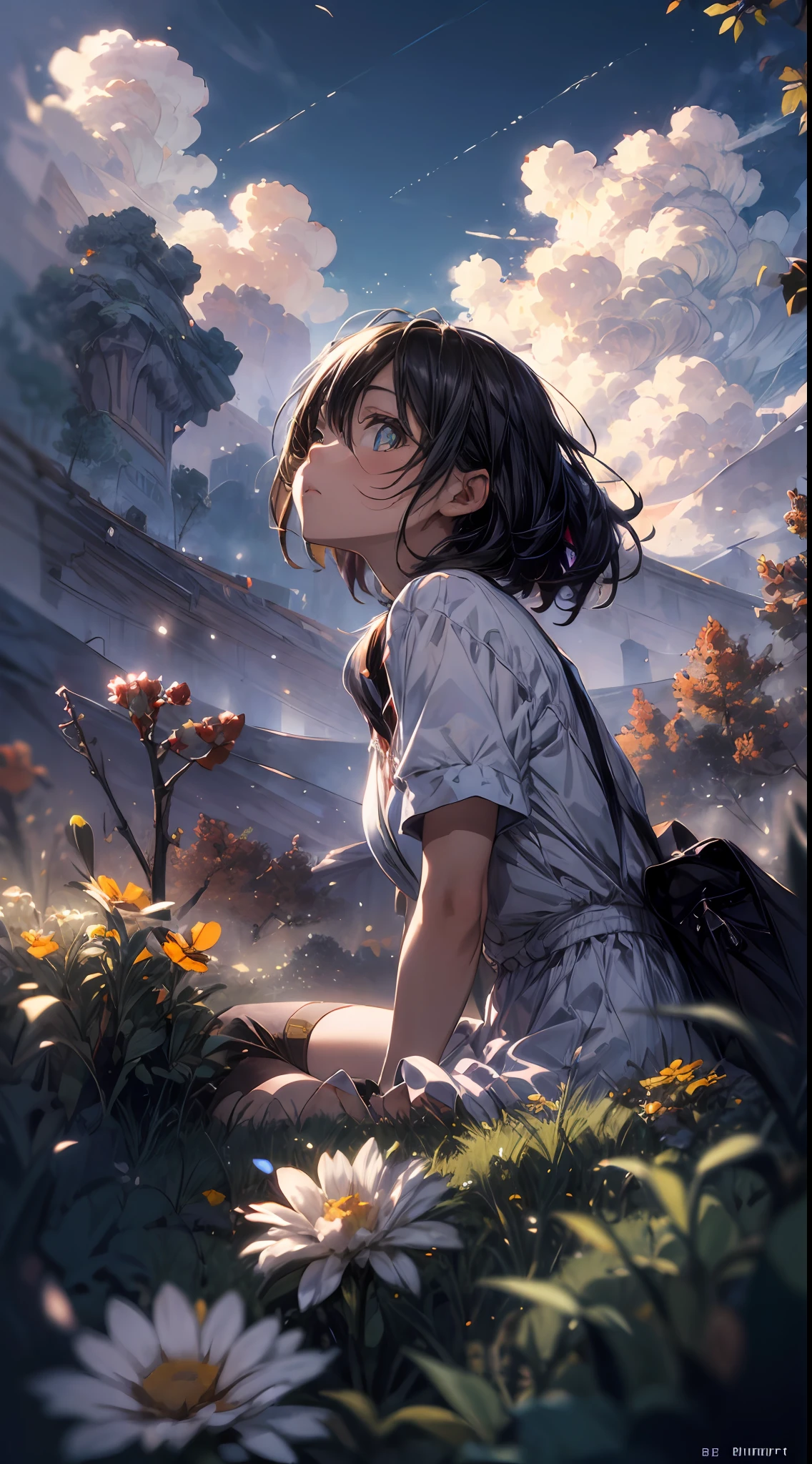 babes, sitting on, Side Shot, (Deserted:1.3), (шедевр, 最好质量, Near and far law, depth of ﬁeld:1.5), florals, Umi, the clouds, Beautiful face, thights, from from below, 8K, Raw foto, absurdist, impressionists, (Tom Thomson, Claude Monet, Joaquin Sorolla, James Wilson Morris, Jon Fabian Aluson, Hugh Henry Breckenridge:0.8), bldrnrst, photoreallistic, film grains, Color Aberration, Hi-Def, superdetailed, finely detail, dynamic  lighting, Dramatic lighting、shadowy、Sharp Focus、very detailed eyes and faces、Sharp pupils、Realistic pupils