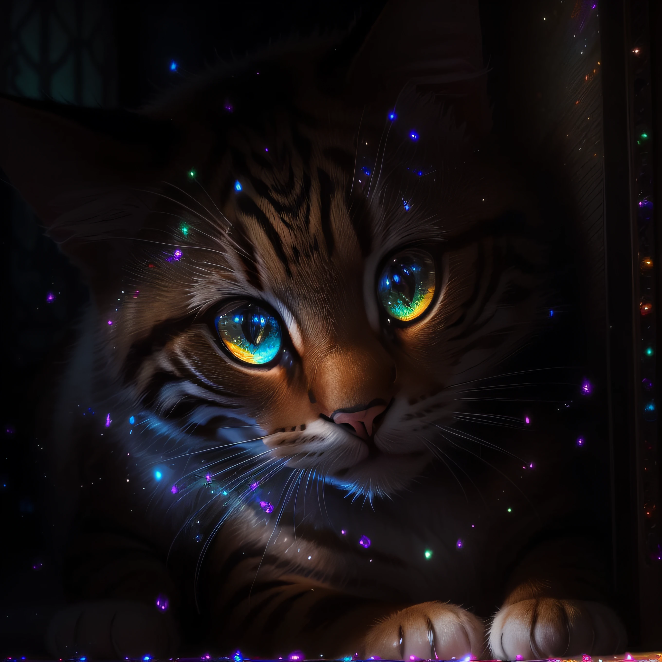 Cat close-up、Cat close-up、Cat and butterfly frolic、Highly detailed clear art、intricate detailes、Volumetric lighting、(masterpiece:1.2)、(top-quality)、(The ultra-detailliert)、(The composition of the movement:1.4)、Highly detailed colorful details、(Irridescent color:1.2)、(Bright lighting)、dream-like、Magical、dynamic compositions、ultra-detailliert、mixing exposure、nffsw、Super masterpiece、vivd colour、colourfull、