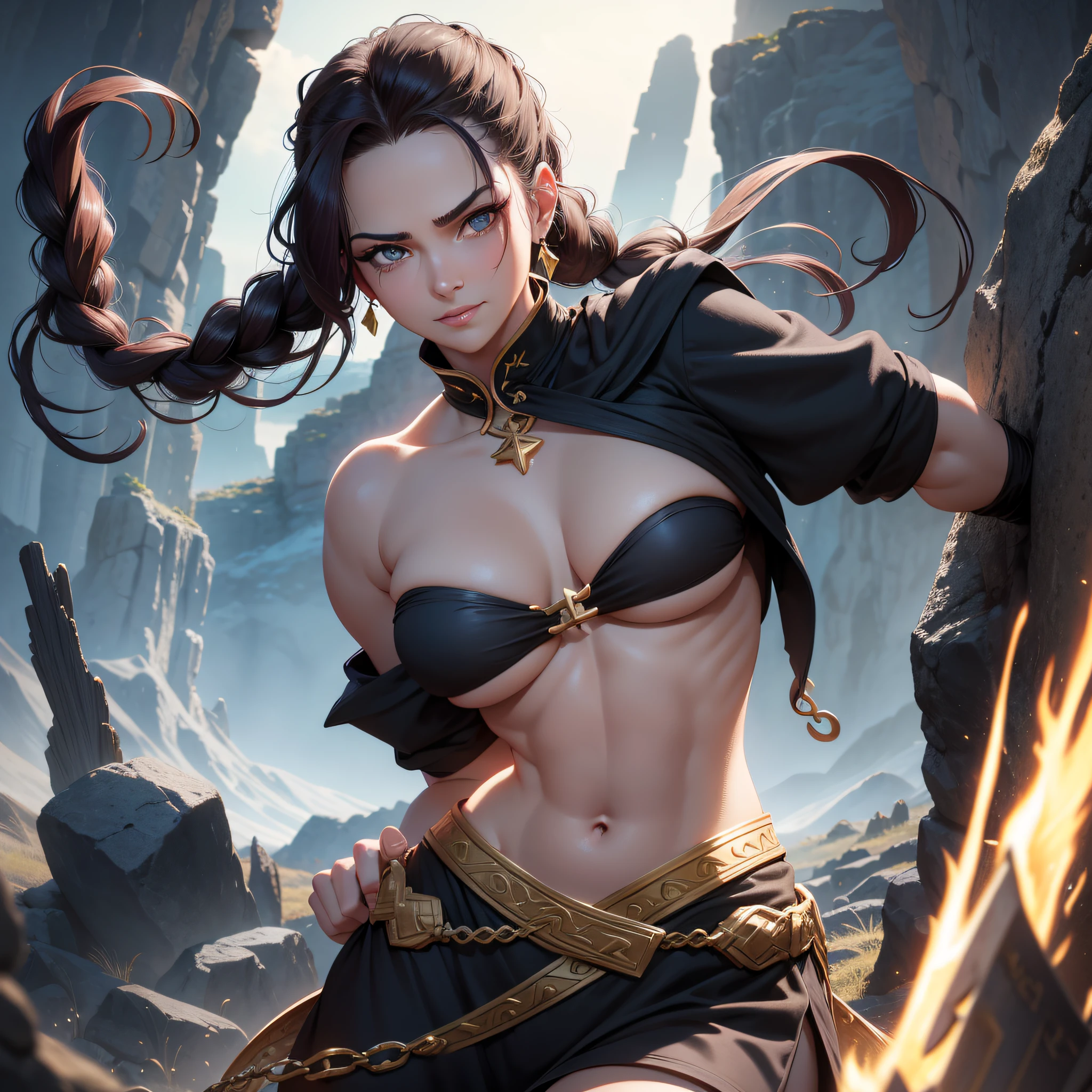 braided ponytail, forehead jewel, mismatched pupils, covering ears, seductive smile, cinematic lighting, from side, UHD, textured skin, super detail, best quality

Slender woman
pin-up girl
Greek mythological lore
Giant One-Eyed Giant
Muscular ridge々Physique
Very powerful
Dwelling in mountains and caves
Innocent character
god々Blacksmith of
Confrontation with Odysseus
Against Hercules
Symbol of Awesome Power