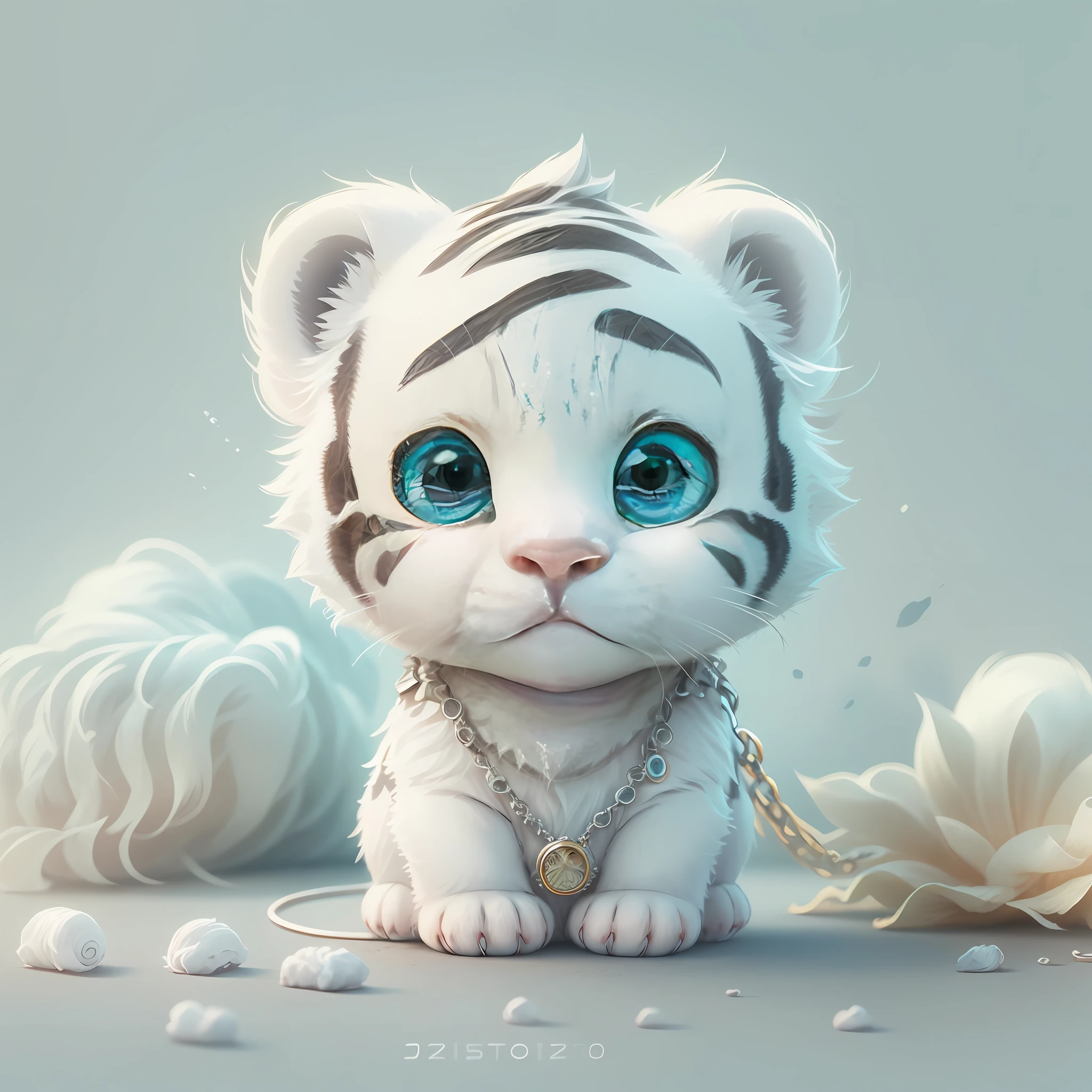 cute tiny hyperrealistic white tiger with different color eyes waring a necklace, Chibi, adorable and fluffy, logo design, cartoon, cinematic lighting effect, charming, 3D vector art, cute and quirky, fantasy art, bokeh, hand-drawn, digital painting, soft lighting, isometric style, 4K resolution, photorealistic rendering, highly detailed clean, vector image, photorealistic masterpiece, professional photography, simple space backdrop, flat white background, isometric, vibrant vector