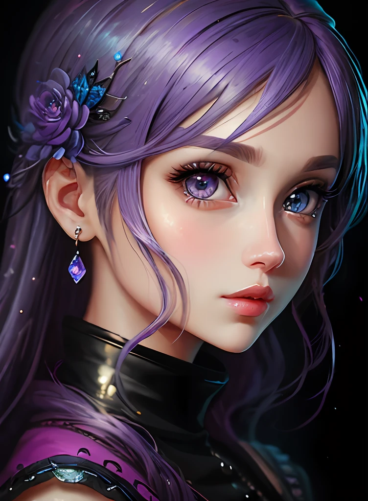 ((top-quality)), ((masterpiece)), ((realisitic)), (detaileds),anime styled、 (1人の女性)Close up portrait of a woman with purple hair、Beautiful shining eyes, Like crystal clear glass、Casual clothing、4K high-definition digital art、stunning digital illustration、Stunning 8K artwork、colorfull digital fantasy art、Colorful and bright、beautiful digital works of art、Colorful Digital Painting、digital anime art、Portrait of beautiful woman、8K HD Digital Wallpaper Art、 Gorgeous Digital Painting
