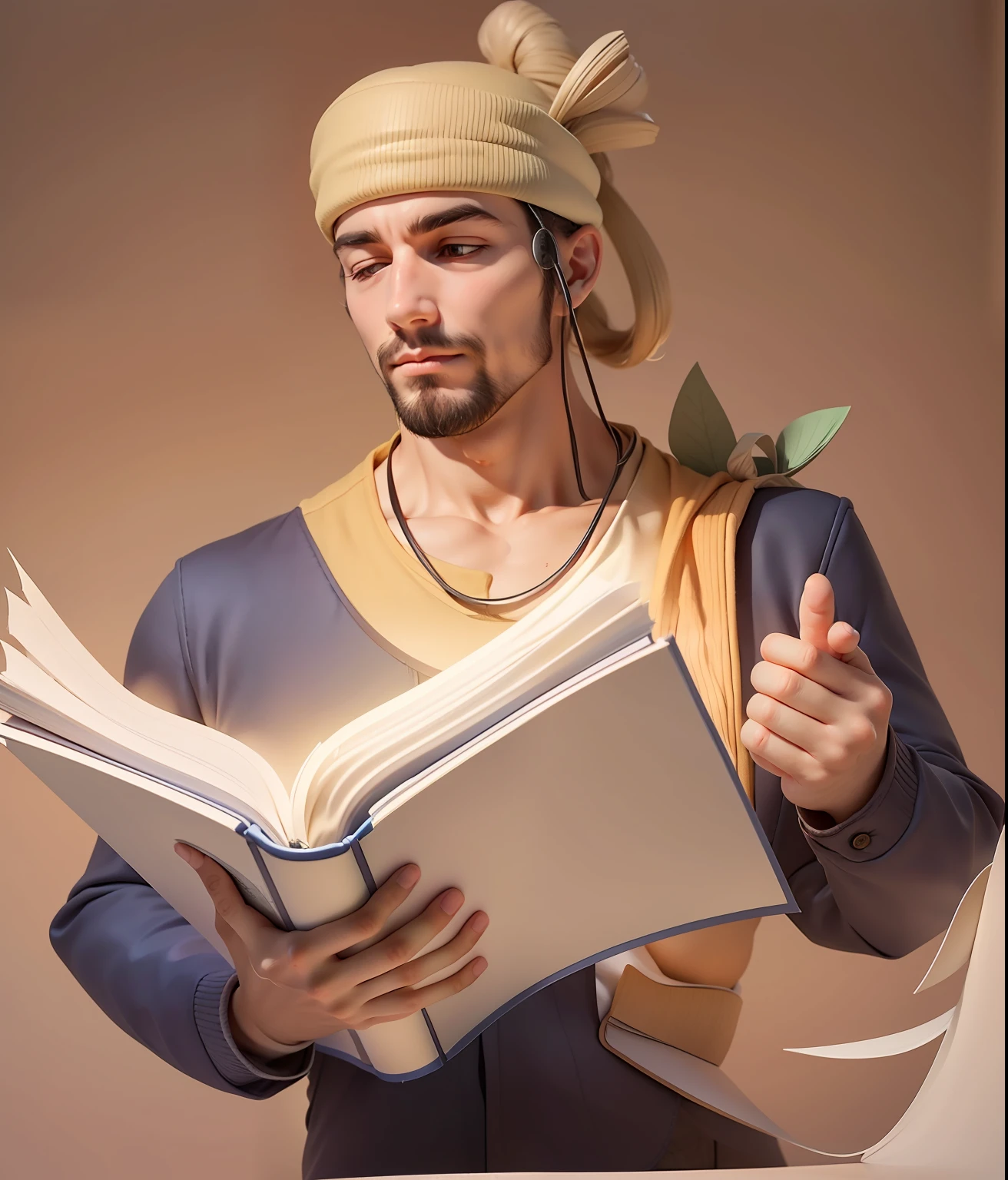 "A man engrossed in a book, illuminated by the warm light emanating from its pages."