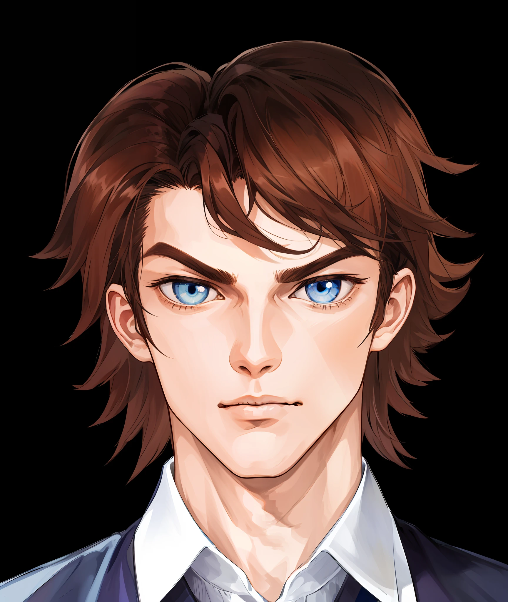 HighestQuali，tmasterpiece，超高分辨率，higher details，Close-up of a man in a sweater and tie, Tall anime guy with blue eyes, Shirt collar，Anime handsome man, Shirt collar, Anime portrait of a handsome man
