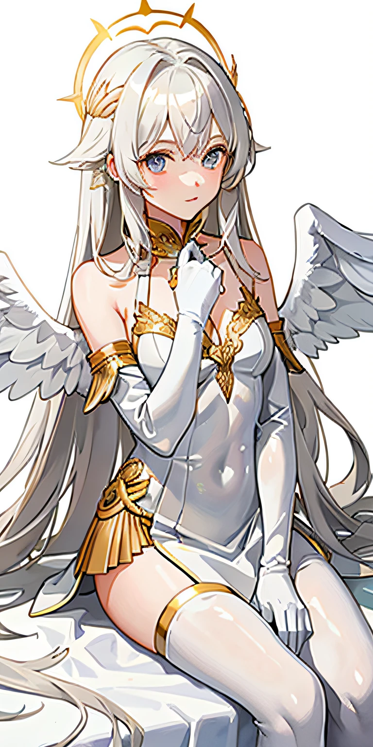 Golden-haired angel wings silver-white armor maiden