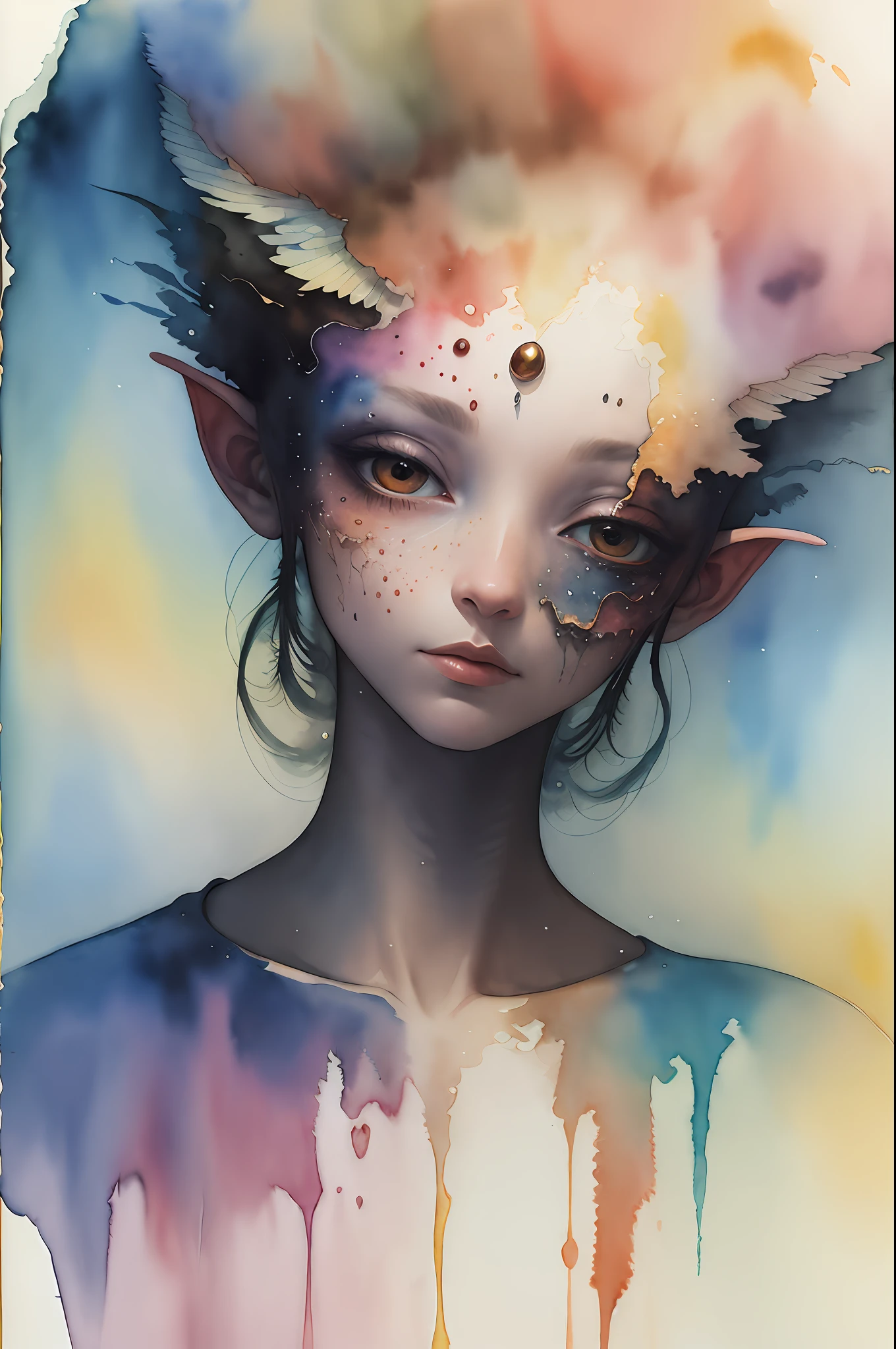 Best quality, masterpiece, ultra high res,( watercolor \(medium\), IrisCompiet:1.2), surrealism, dream-like,
Black Eye Galaxy, ((abstract art)),