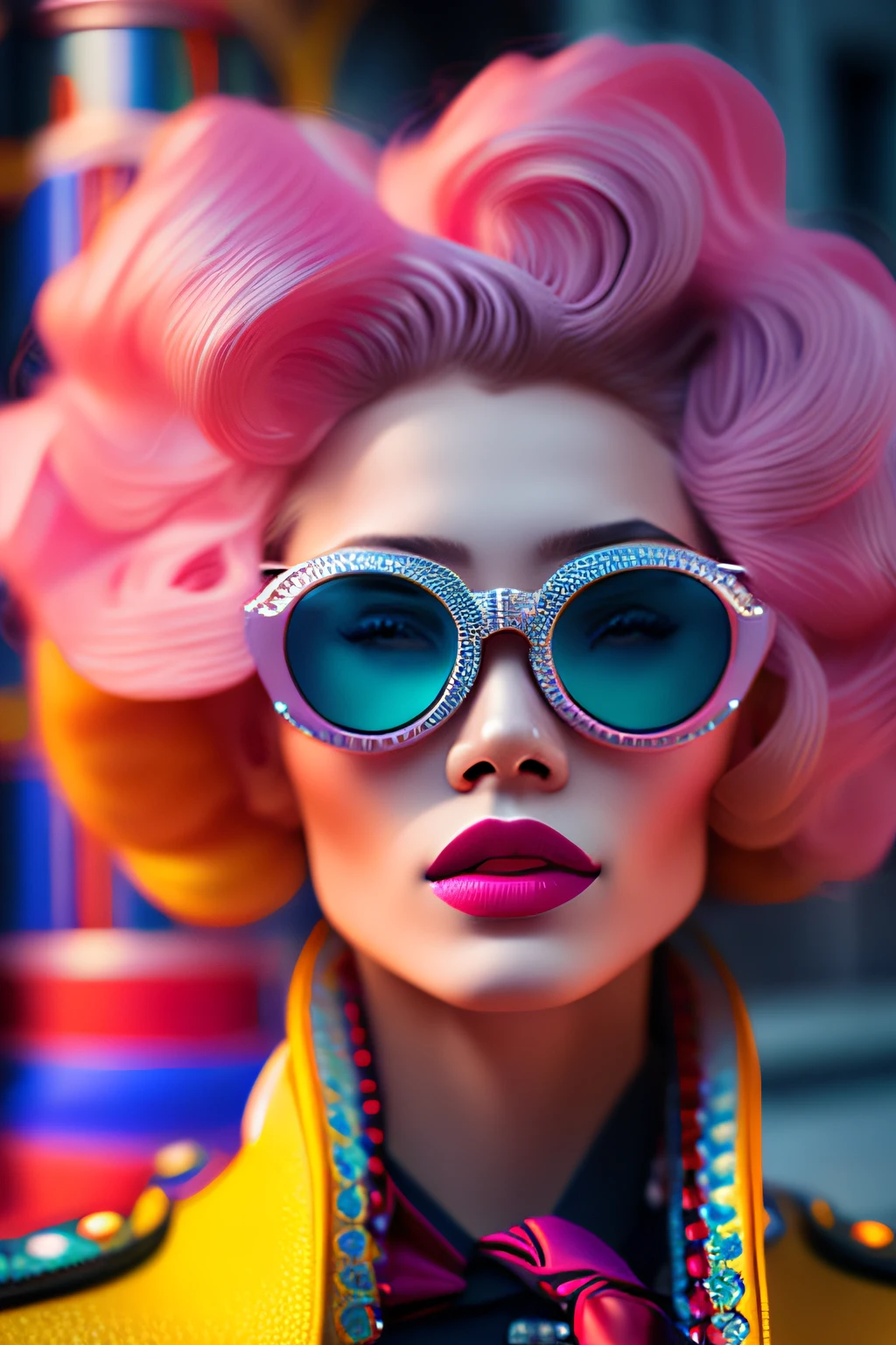(portrait fashionista man middle ages 1950s with intricate colorful trendy glossy polarized goggle), flufly clorful hair, smily expression, (Extremely Detailed digital photography:1.2), standing in middle of city, (((full body))), raw picture, analogue, Hasselblad, 50asa, f8, 12mm, glow effects, godrays, Hand drawn, render, 8k, octane render, cinema 4d, blender, dark, atmospheric 4k ultra detailed, cinematic sensual, Sharp focus, humorous illustration, big depth of field, Masterpiece, colors, 3d octane render, 4k, concept art, trending on artstation, hyperrealistic, Vivid colors, rim light, extremely detailed CG unity 8k wallpaper, trending on ArtStation, trending on CGSociety, Pop Art style by Yayoi Kusama, Intricate, High Detail, dramatic
,pure energy, light particles, sci-fi