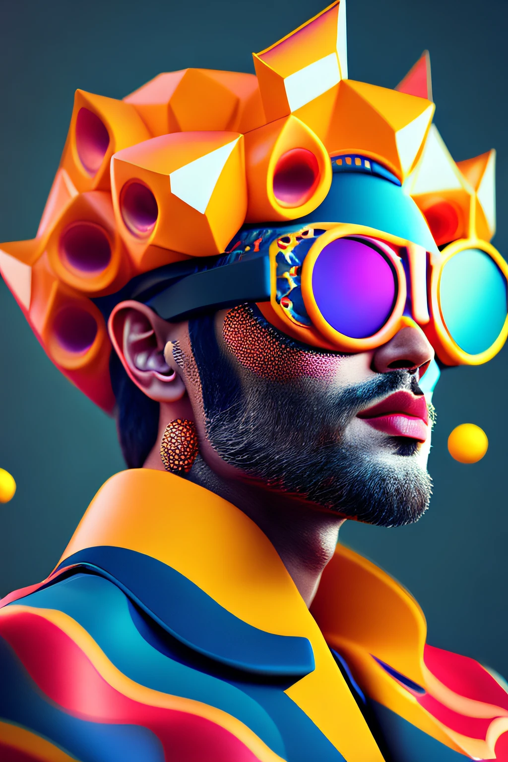 (portrait fashionista man middle ages 1950s with intricate colorful trendy glossy polarized goggle), flufly clorful hair, smily expression, (Extremely Detailed digital photography:1.2), standing in middle of city, (((full body))), raw picture, analogue, Hasselblad, 50asa, f8, 12mm, glow effects, godrays, Hand drawn, render, 8k, octane render, cinema 4d, blender, dark, atmospheric 4k ultra detailed, cinematic sensual, Sharp focus, humorous illustration, big depth of field, Masterpiece, colors, 3d octane render, 4k, concept art, trending on artstation, hyperrealistic, Vivid colors, rim light, extremely detailed CG unity 8k wallpaper, trending on ArtStation, trending on CGSociety, Pop Art style by  Yayoi Kusama, Intricate, High Detail, dramatic
,pure energy, light particles, sci-fi