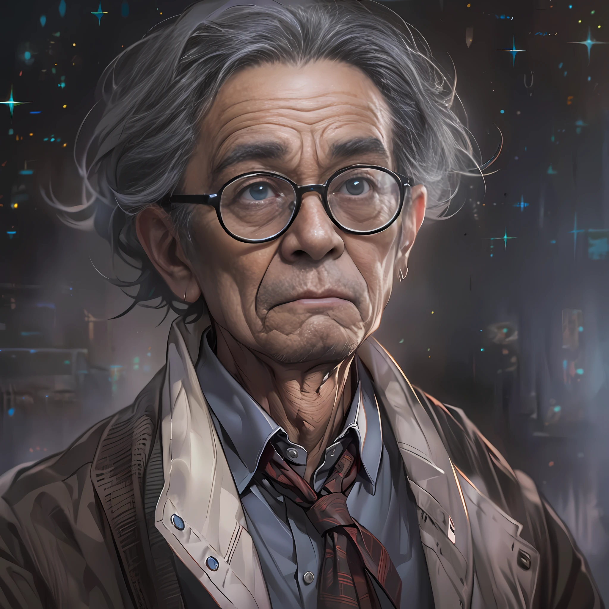 Old professor with glasses,Wear a shirt,Stare in front of the camera,Exaggerated expressions,irate,vituperate ,in the style of the stars art group xing xing, 32K, Best quality, Masterpiece, Super detail, High details,