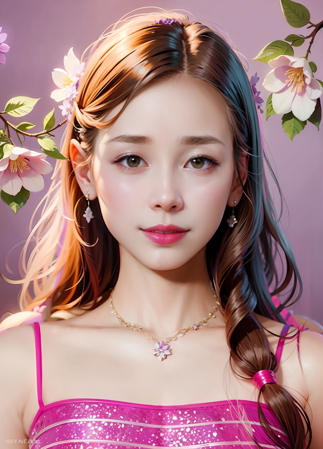 purple backdrop with little pink flowers