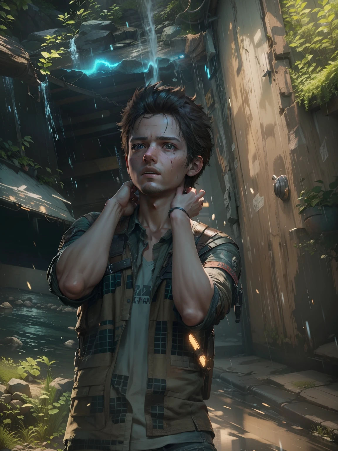 action shot of beautiful smart boy ,playing Joel Miller,The Last of Us,24mm,4k textures,soft cinematic cyberpunk realistic hd high details picture V4 ultra