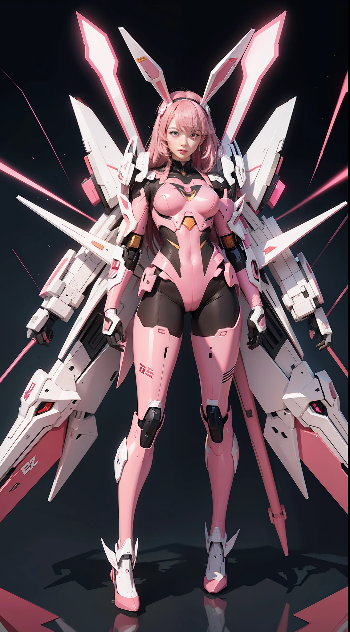 Mecha Full Body Pink Rabbit Character Design.