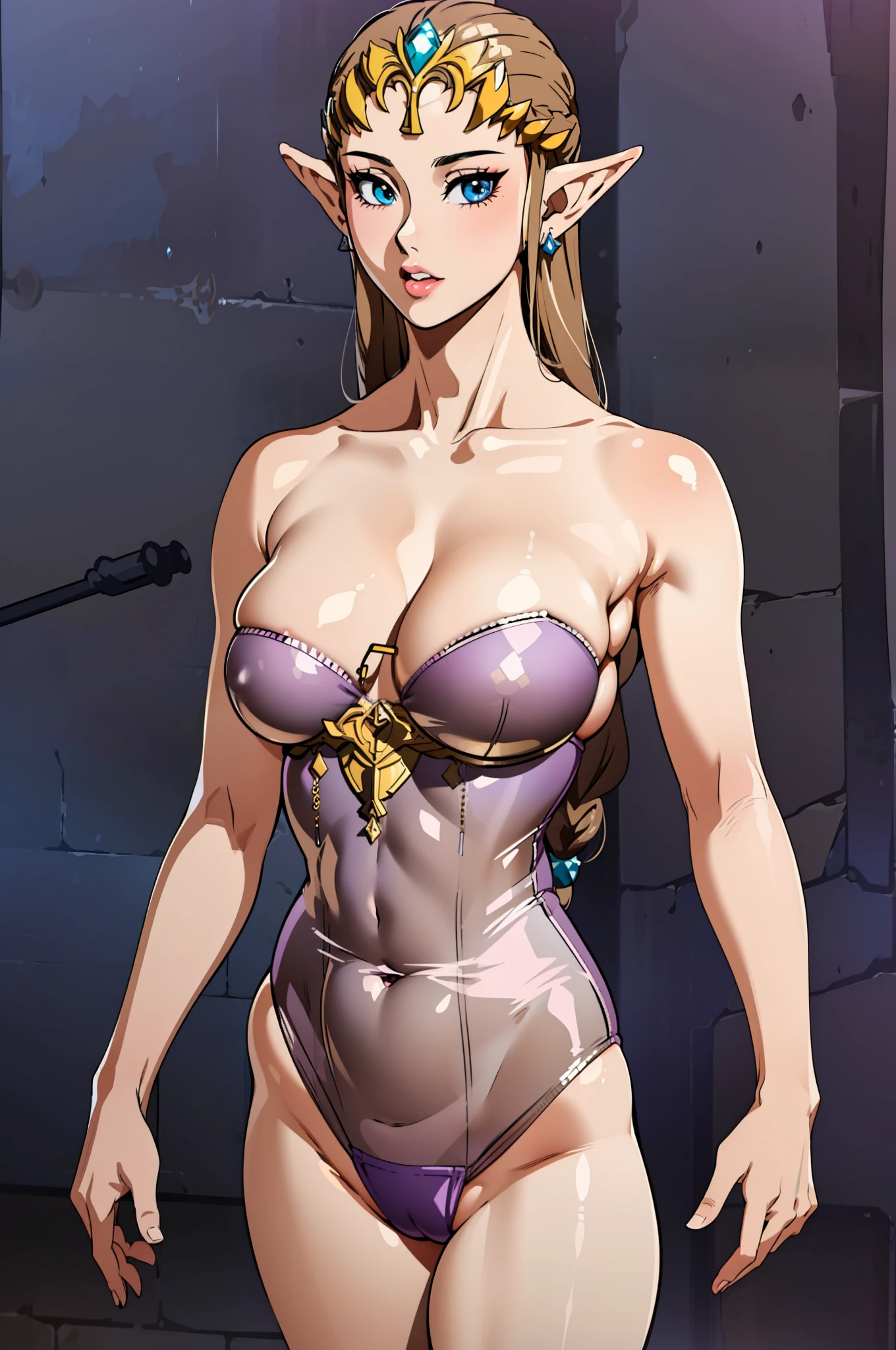 8K High Quality,highly accurate,princess zelda,Beautiful figure,Beautiful face,a small face,Full body,Twilight Princess,Beautiful,Leotard,Bright,highlight in eyes,Brown hair,Sexy,ultra gigantic tits,extra large tits,Big ,,Erotic,Illustration,Micro Bikini,beautiful line art.Eyes are blue、