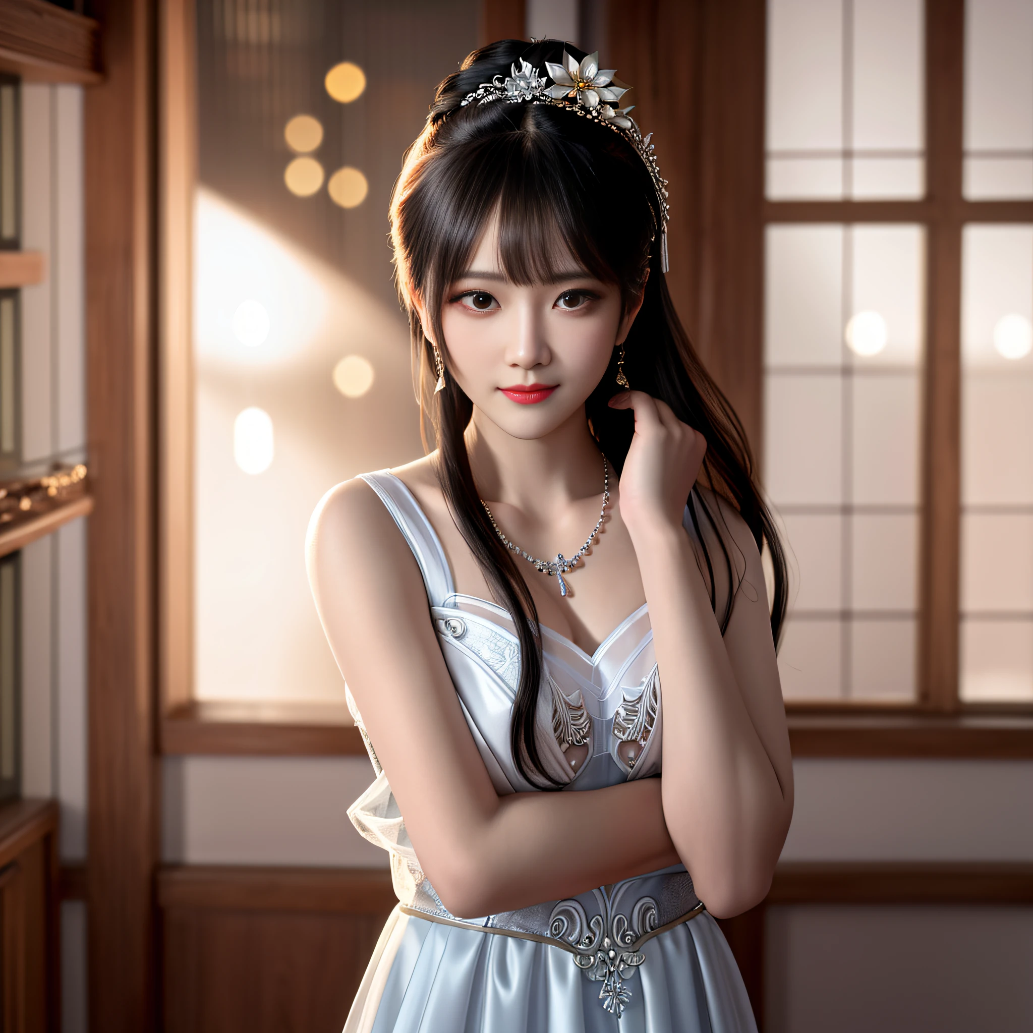 best quality, masterpiece, highres, 1girl,china wedding dress,hair ornament,necklace, jewelry,Beautiful face,upon_body, tyndall effect,photorealistic, dark studio, rim lighting, two tone lighting,(high detailed skin:1.2), 8k uhd, dslr, soft lighting, high quality, volumetric lighting, candid, Photograph, high resolution, 4k, 8k, Bokeh