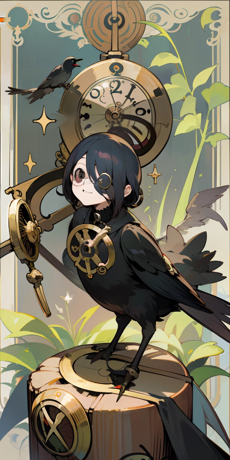 Little crow,shoun,(monocle:1.5),(brunette color hair:2.0),pocketwatch