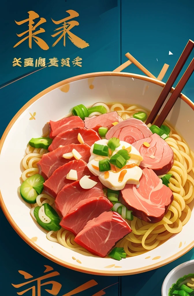 Instant noodles,Chopsticks pick up the noodles,Appetite,coriander,Cut the meat,Cuts of meat,The Chinese characters,high qulity,Detail deepening,独奏,Cover of a