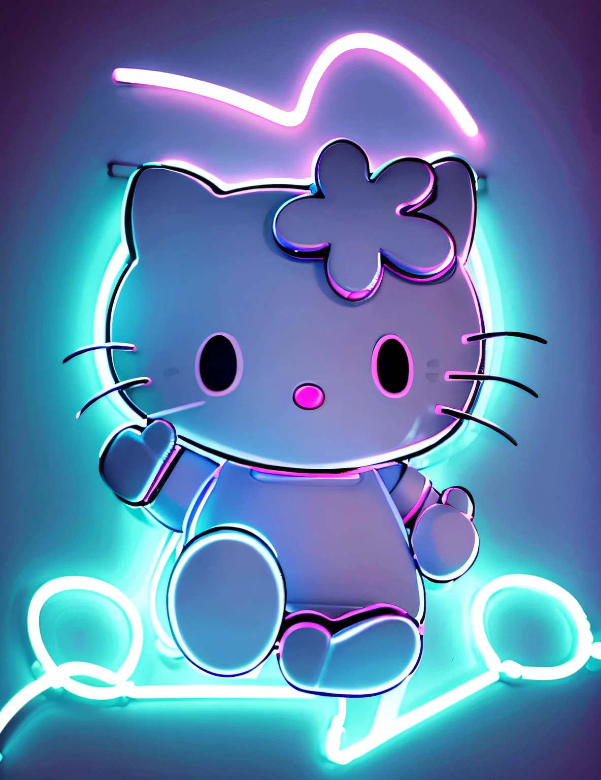 Hello Kitty, Outline sketch, contour drawing,Cartoon drawing, kitty, Content filling，cyber punk style，The neon lights are written with the letters FIDO DIDO