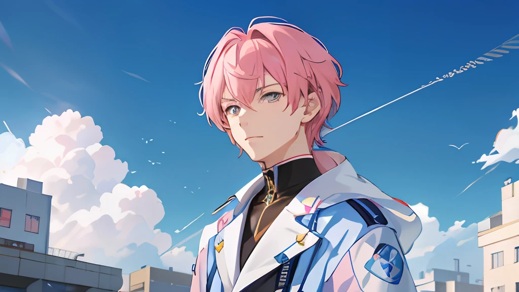 Anime - Style image of a man with pink hair and a blue jacket, Guviz, sakimichan, Guviz-style artwork, trigger anime artstyle, From Arknights, Avatar image, discord profile picture, High Quality Anime Art Style, Anime boy, nft portrait, Stylized anime, from girls frontline