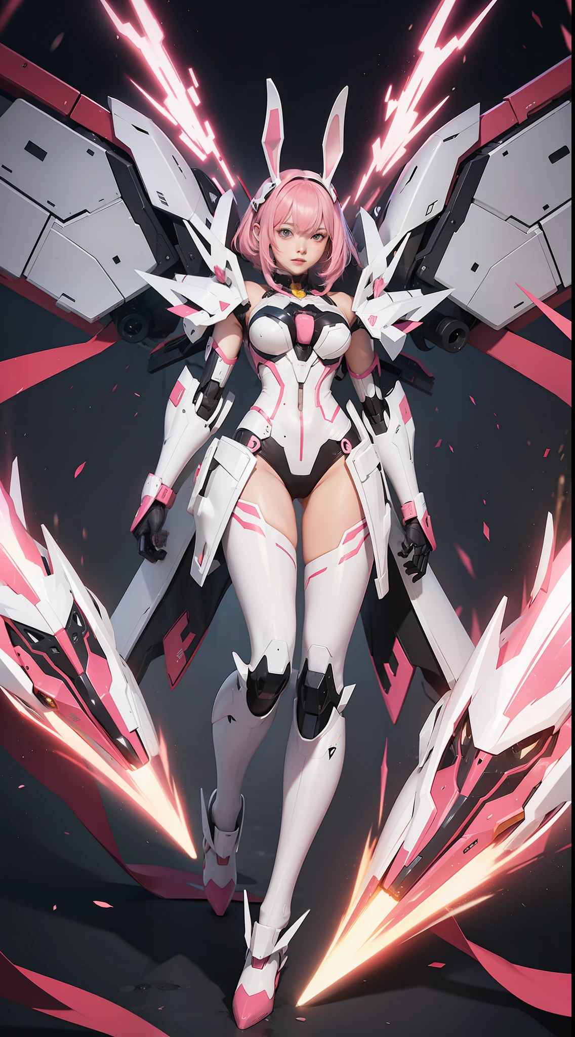 Mecha Full Body Pink Rabbit Character Design.