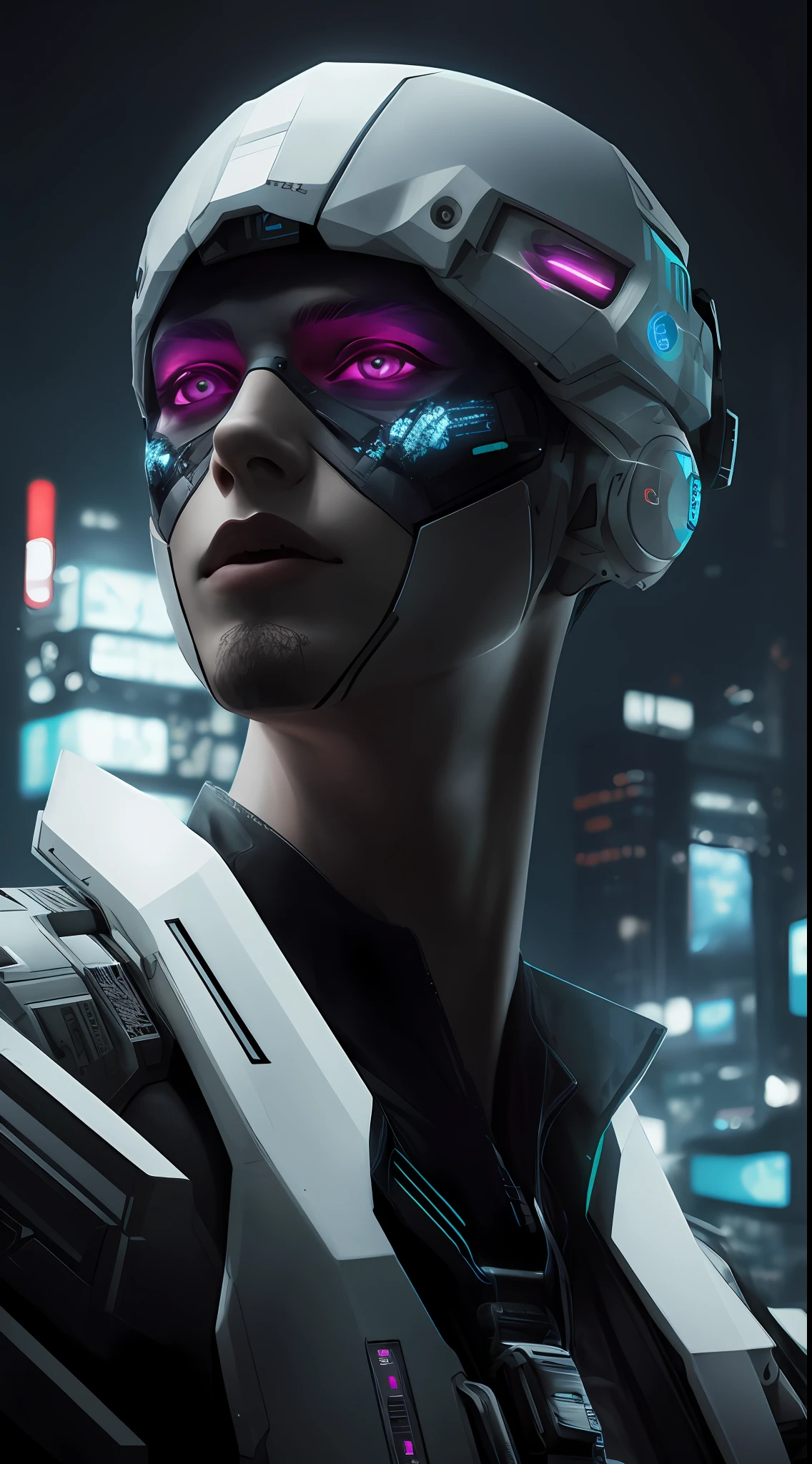 portrait, white c4ttitude, cyberpunk