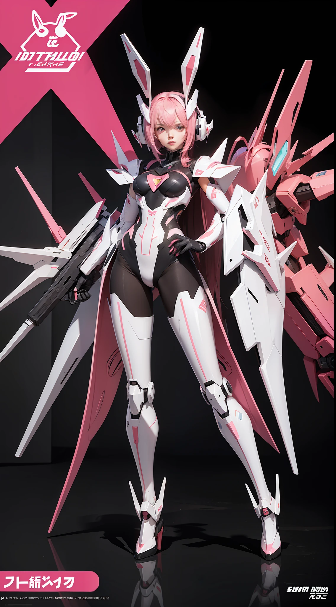 Mecha Full Body Pink Rabbit Character Design.