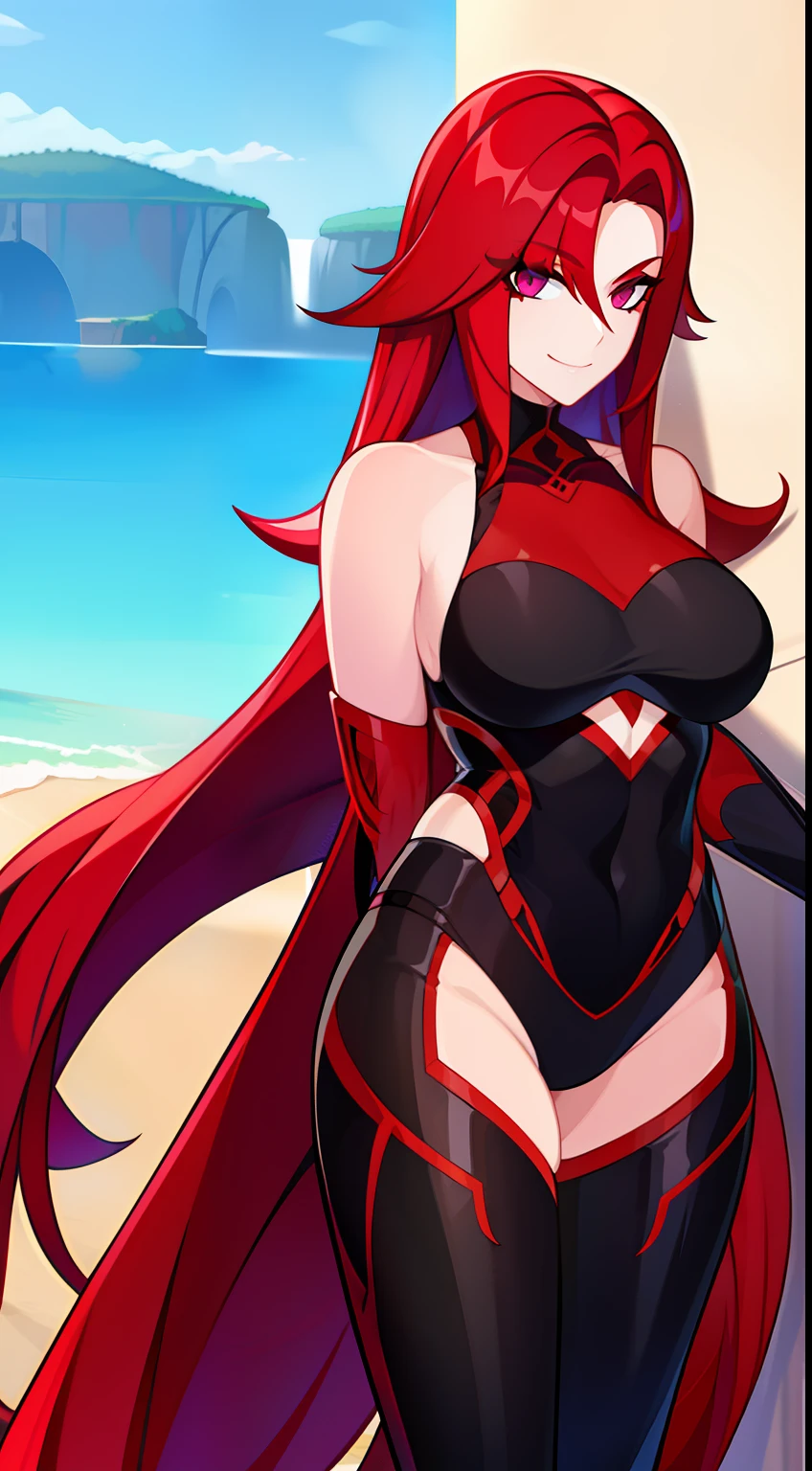 young girl, suntanned skin, Long red hair, violet eyes, open torso, Assassin's Clothes, Smile, Masterpiece, hiquality
