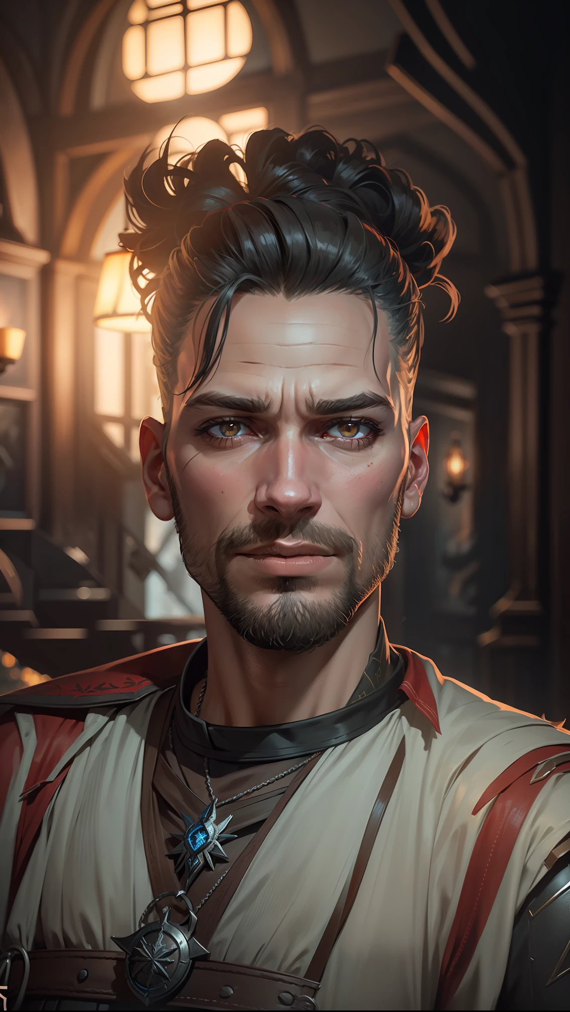 The witcher 3, Gerald portrait (closeup) of rivia, realistically, dynamic lights, old, full footage, (extremely detailed 8k wallpaper of CG unit), trend in ArtStation, trend in CGSociety, high detail, sharp focus, dramatic, photorealistic