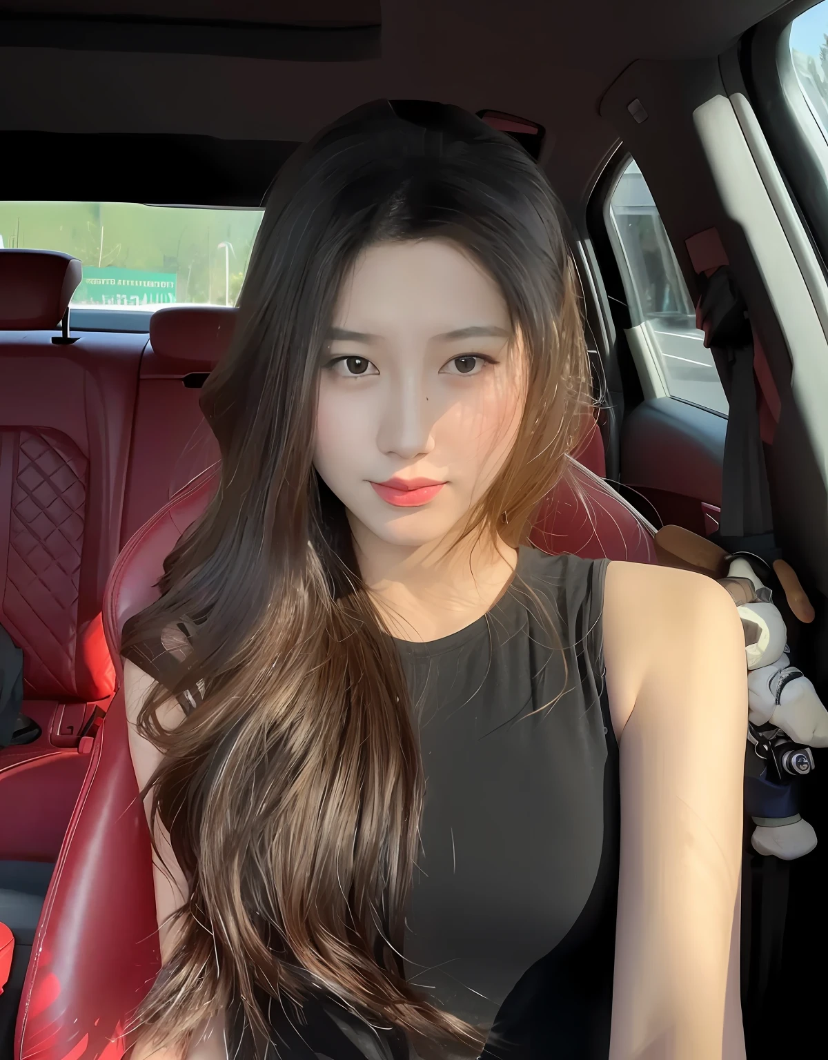 Arakfi woman sitting in a car with a black blouse, Gorgeous young Korean woman, beautiful Korean women, 19-year-old girl, Beautiful young Korean woman, Korean girl, Asian girl with long hair, With long hair, 18 years old, 2 4 year old female model, 2 2 years old, she is about 2 0 years old