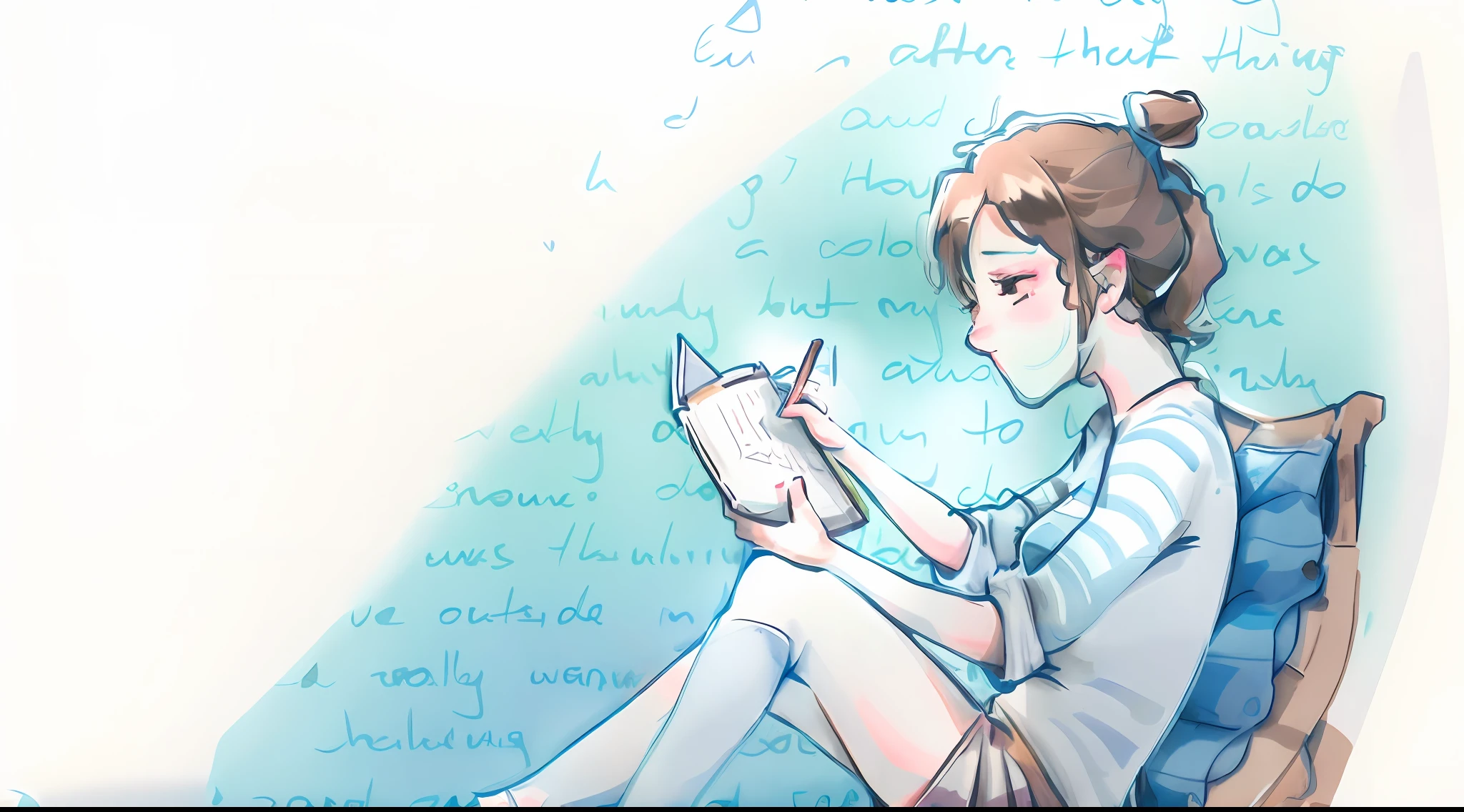 An illustration showing a person writing in a journal or notebook, recording your moments of love and gratitude throughout the day. Scenes can also be portrayed of people reflecting on their love experiences and committing to cultivate this feeling in their daily lives.