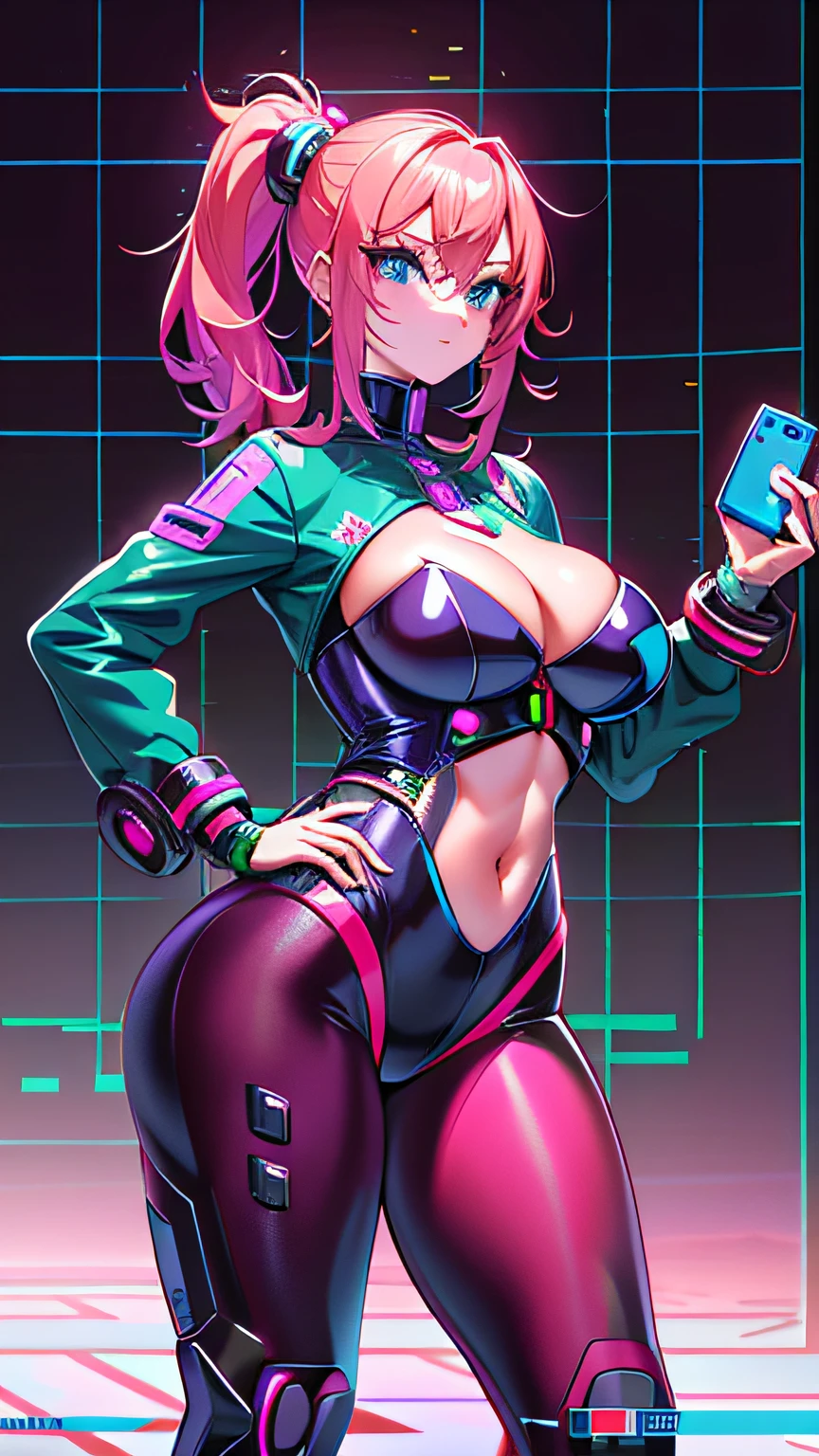 Anime girl holding cell phone in futuristic costume, an oppai cyberpunk, thicc, female cyberpunk anime girl, perfect android girl, Digital cyberpunk anime art, cyberpunk anime girl, android heroine, portrait anime space cadet girl, anime cyberpunk art, seductive anime girls, digitl cyberpunk - anime art, cyberpunk anime art, cyber school girl, anya from spy x family