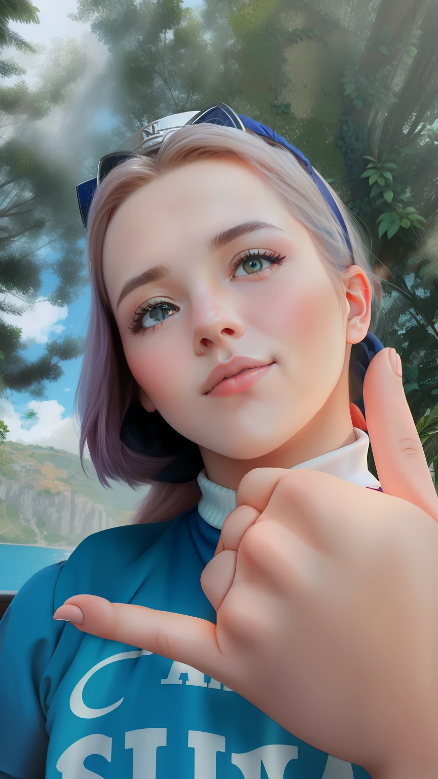 There's a girl making a face with her finger, giving a thumbs up to the camera, dando os polegares para cima, mateus 9 5, dando um polegar para cima, ela tem cerca de 1 6 anos de idade, imagem de qualidade muito baixa, Fotografia selfie 8k, 1 6 anos, foto de perfil, Aprovado, jovem e bonito