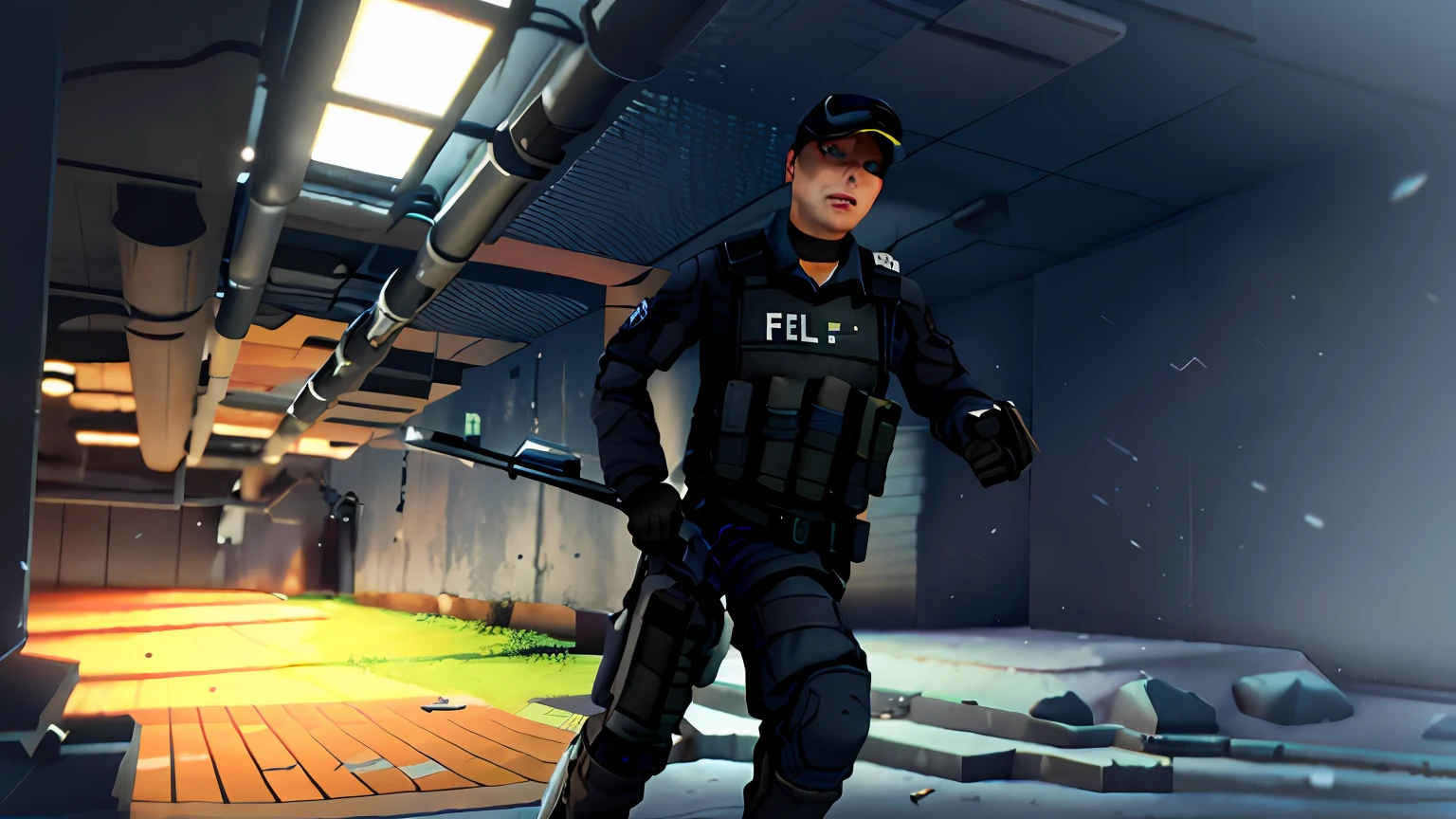 There was a man in a black uniform with a gun, From the half-life, Germode, counter strike, .cs:go screenshot, HL 2, SFM, team fortress style, 9 0 s first person shooter, team fortress 3, cinematic ligh《Half-life》Still, TF2, TF 2, tf2 screenshot, Team Fortress 2 screenshot