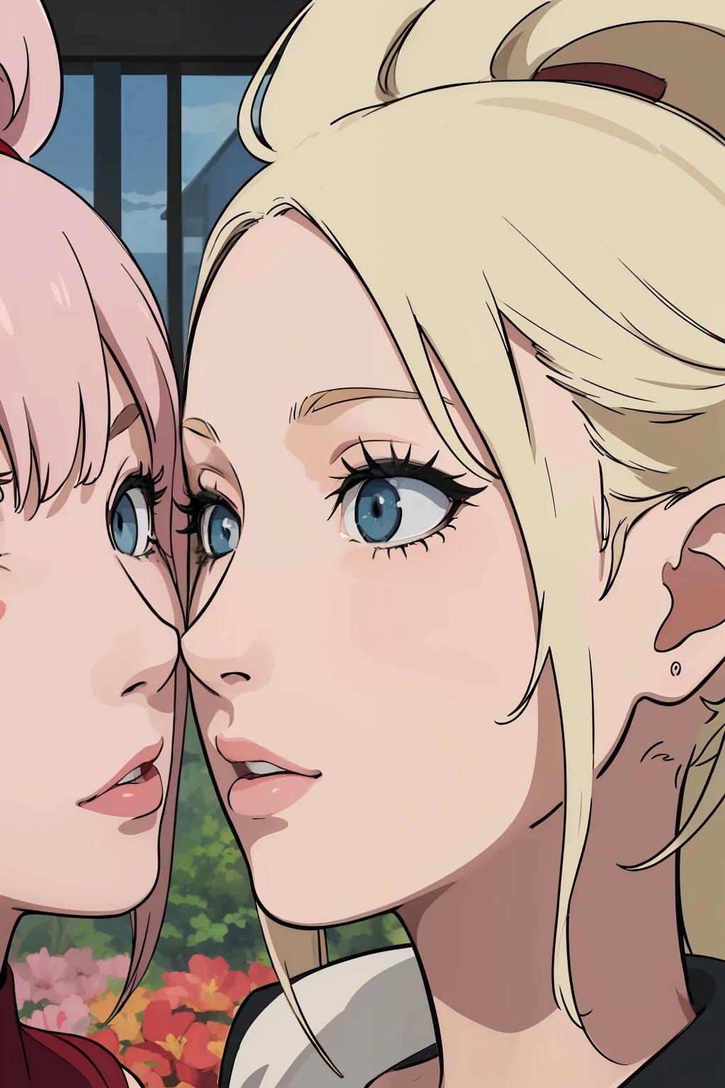 (best quality:1.2), (masterpiece:1.4), two girls, kissing, ino yamanaka, closeup