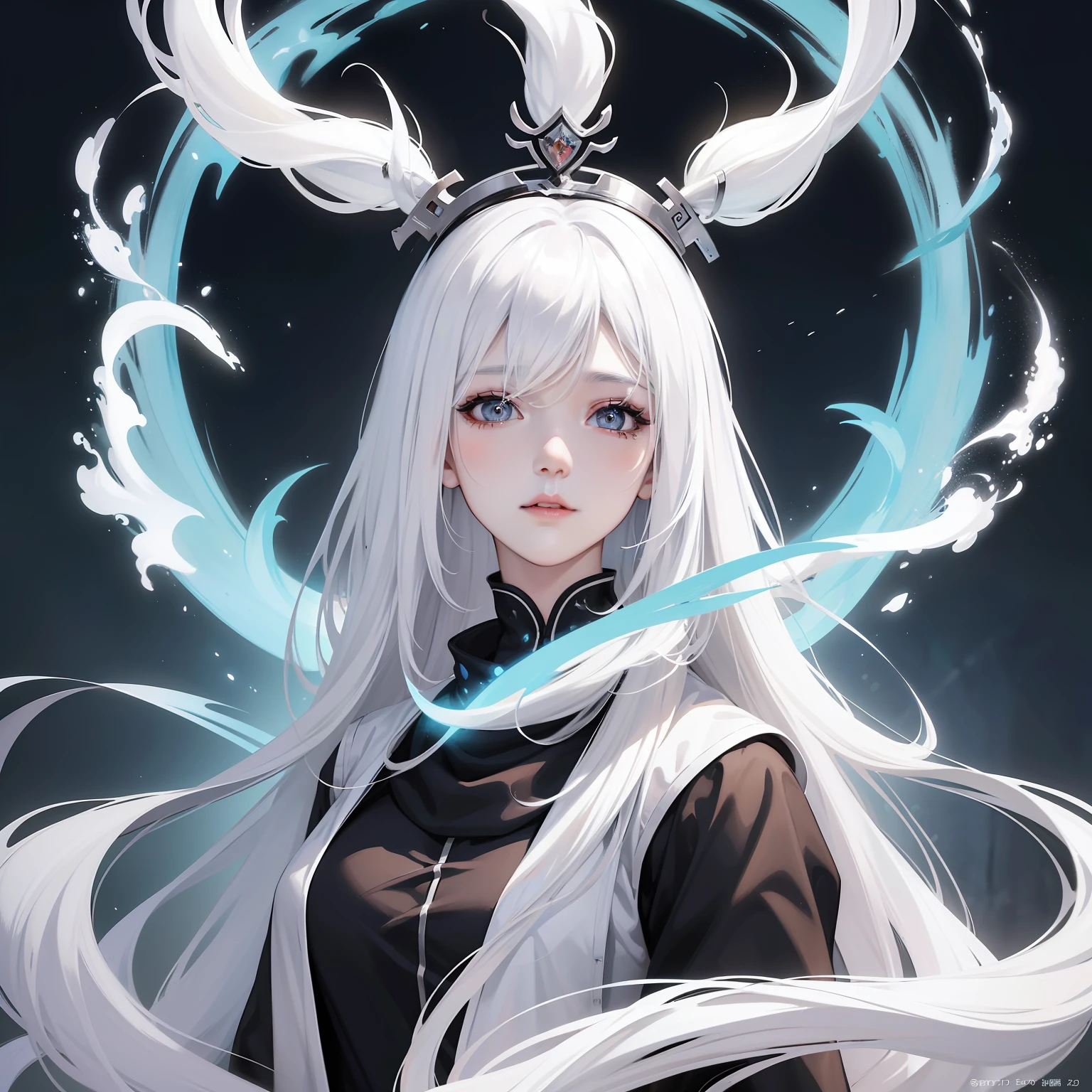 a close up of a woman with a white hair and a black scarf, a character portrait by Yang J, pixiv contest winner, fantasy art, white haired deity, beautiful character painting, artwork in the style of guweiz, the piercing stare of yuki onna, guweiz, with white long hair, with long white hair, flowing hair and long robes
